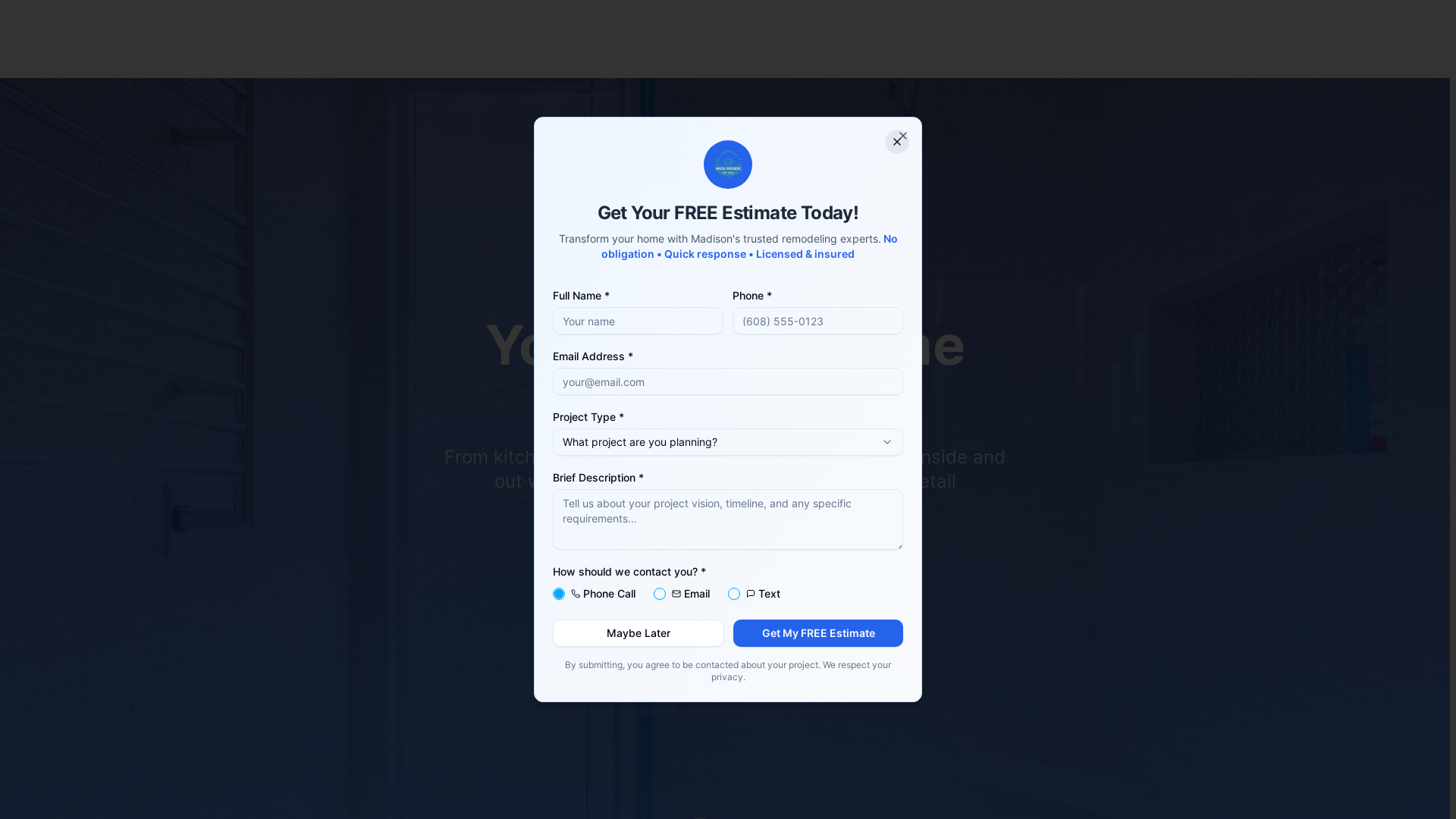 website screenshot of https://mazalbuilders.com/