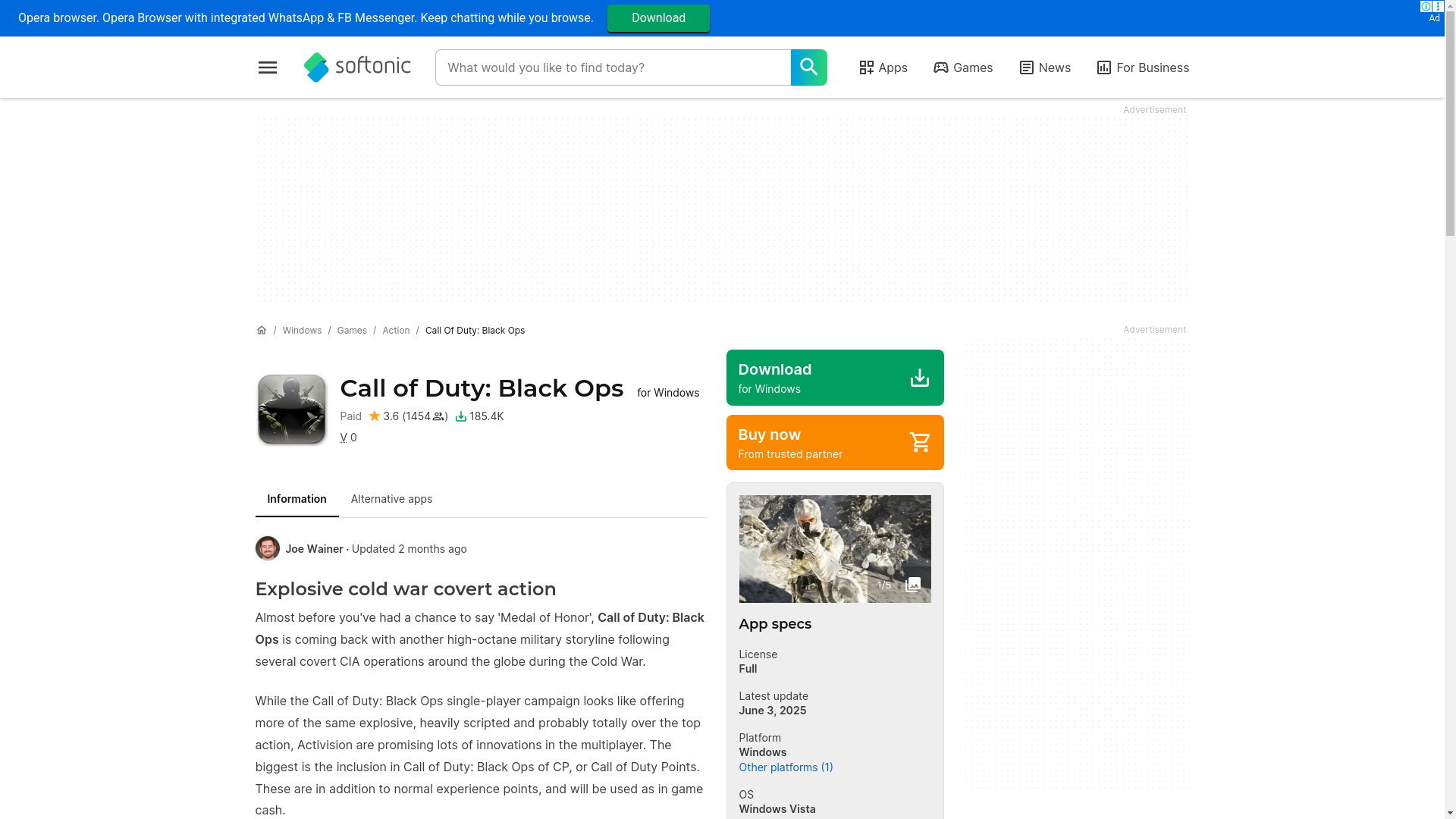 website screenshot of https://call-of-duty-black-ops.en.softonic.com/