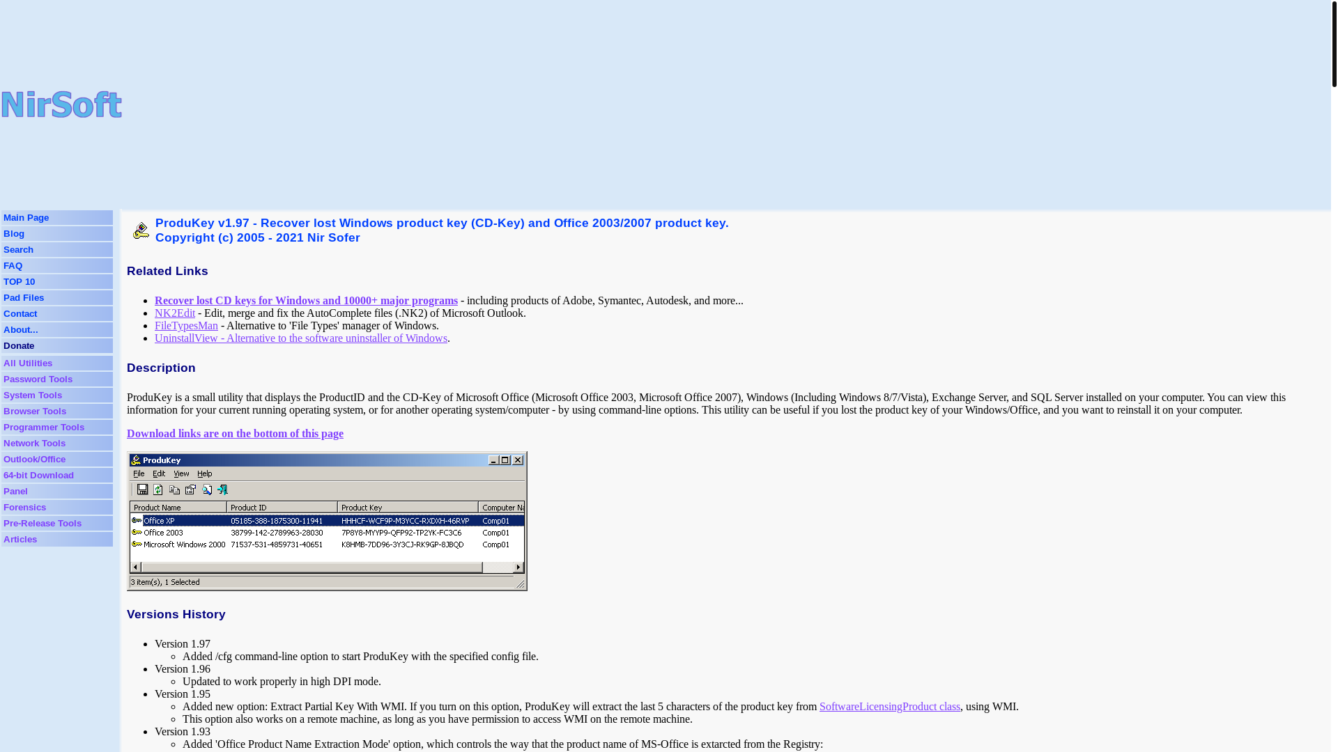 website screenshot of https://www.nirsoft.net/utils/product_cd_key_viewer.html