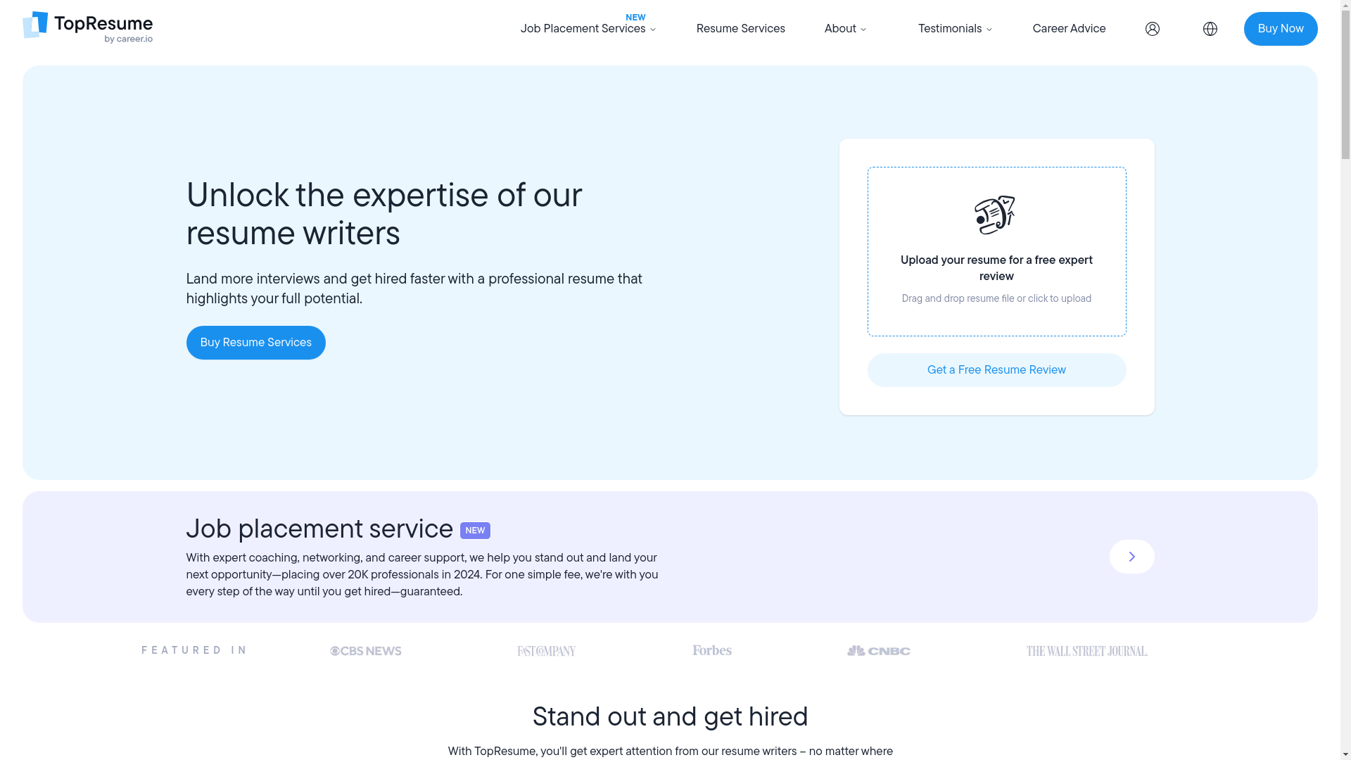 website screenshot of https://sms.topresume.com/s/1p02f0OZpy