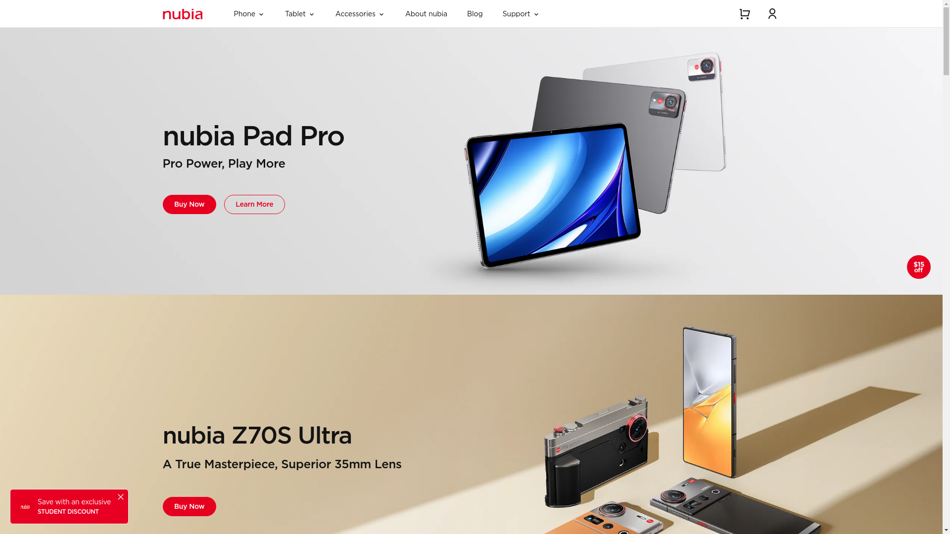 website screenshot of https://nubia.com
