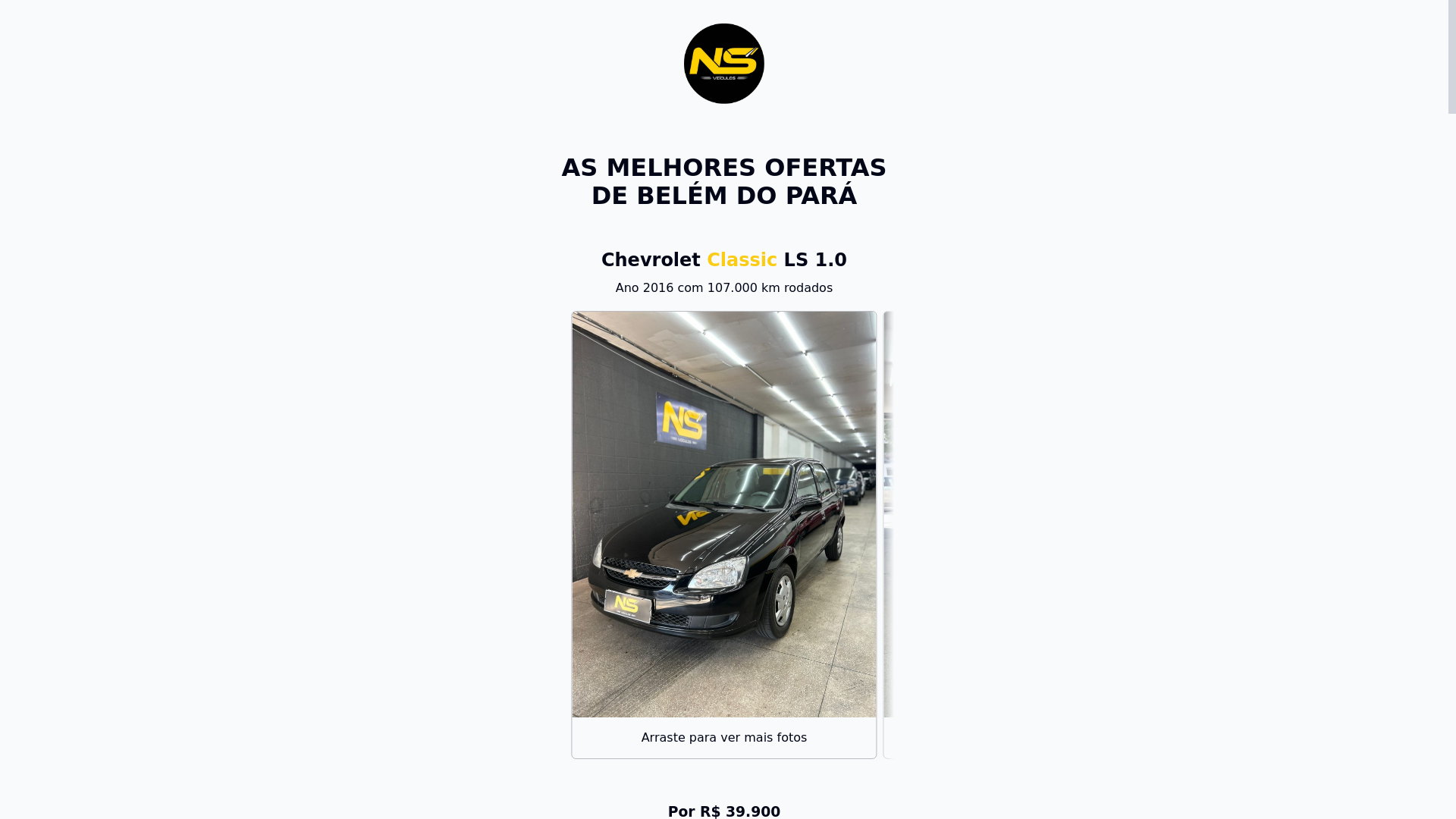 website screenshot of https://nsveiculosbelem.com/