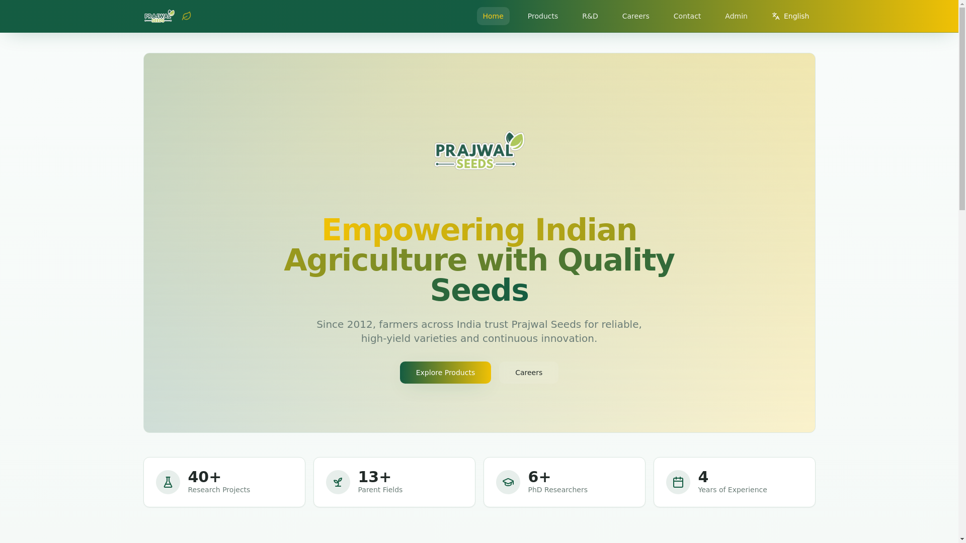 website screenshot of https://prajwalseedsindiapvtltd.com/