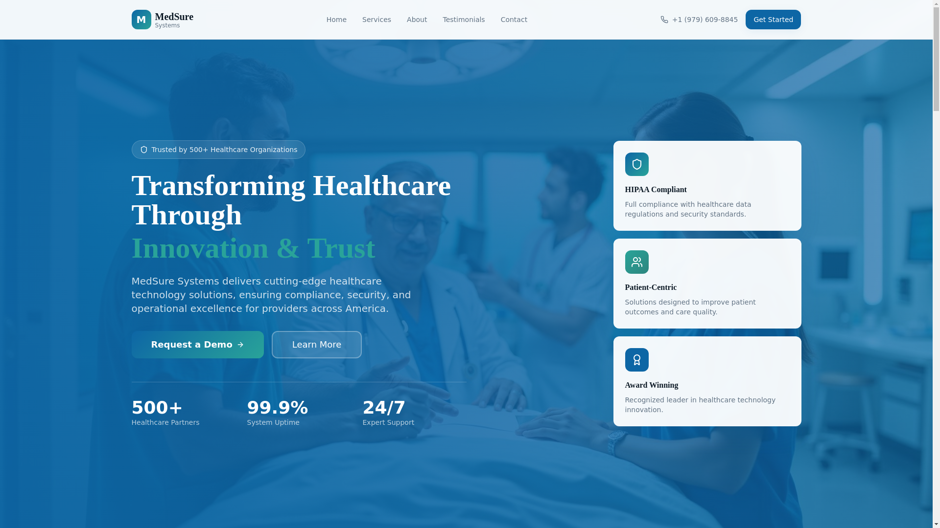 website screenshot of https://medsuresystems.io/