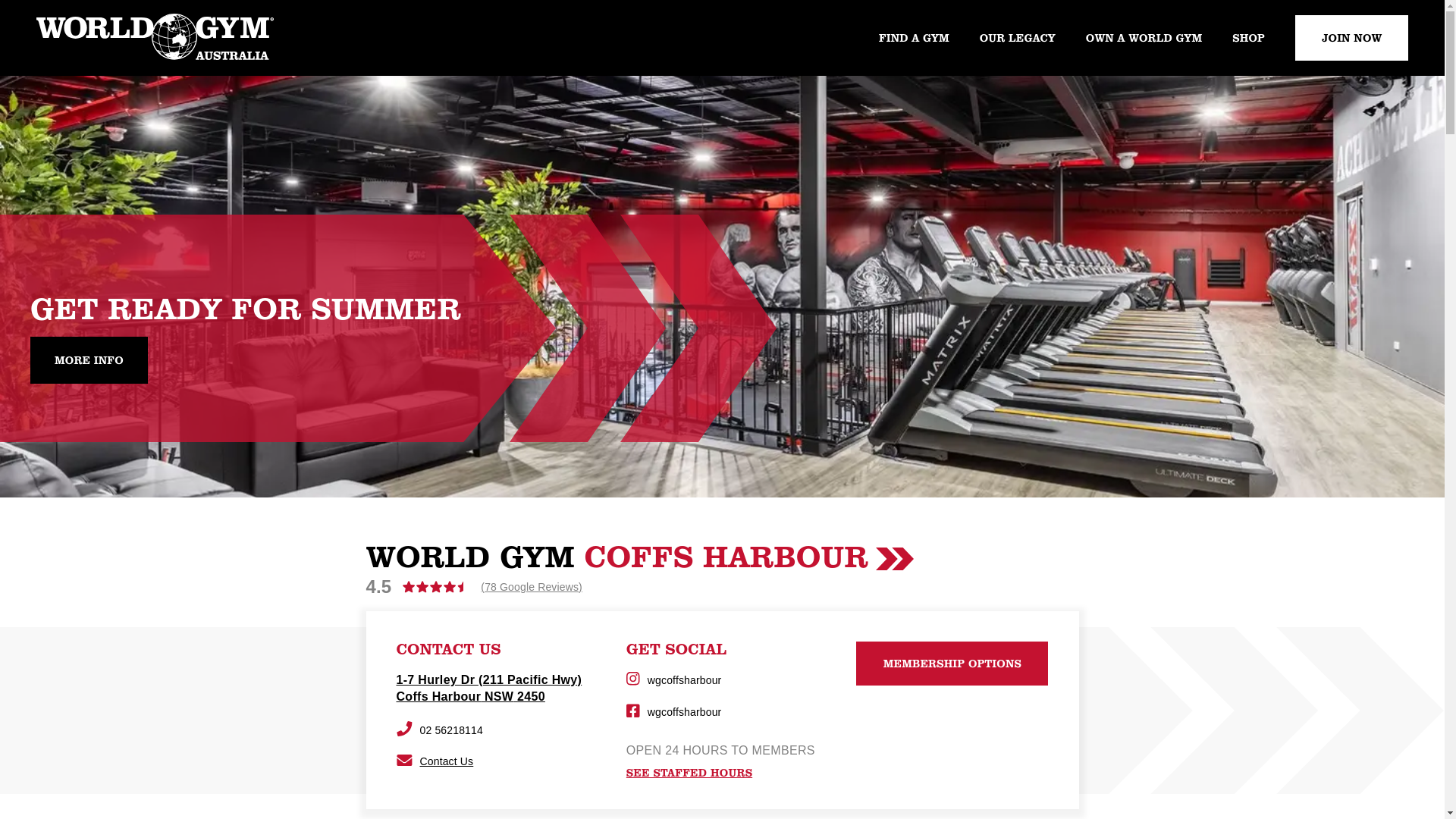 website screenshot of https://worldgymcoffs.com.au/
