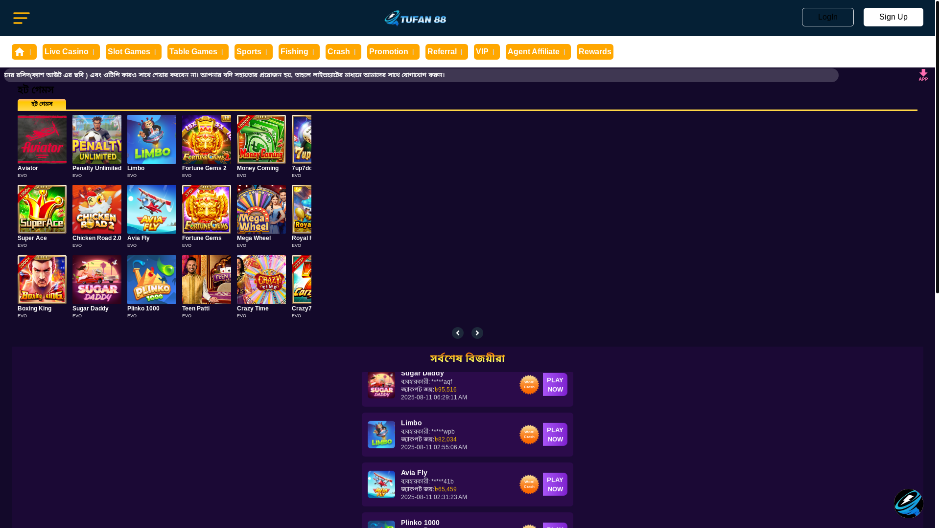 website screenshot of https://tufan88.online/