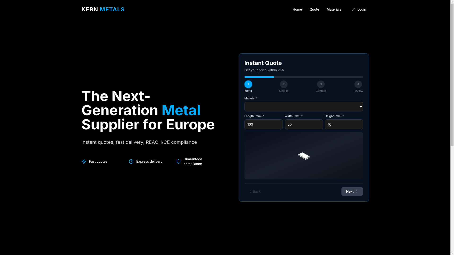 website screenshot of https://kernmetals.com/