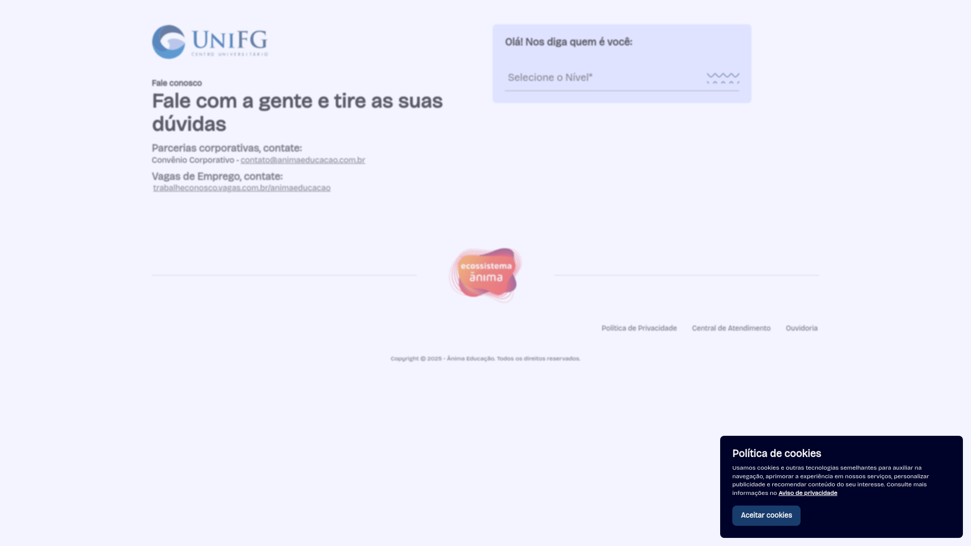 website screenshot of https://faleconosco-centrouniversitariounifg.pages.dev/