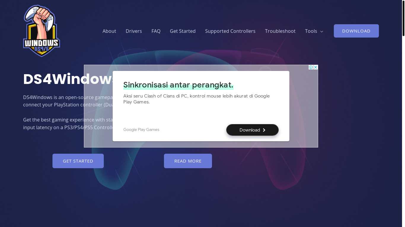 website screenshot of https://ds4-windows.com/