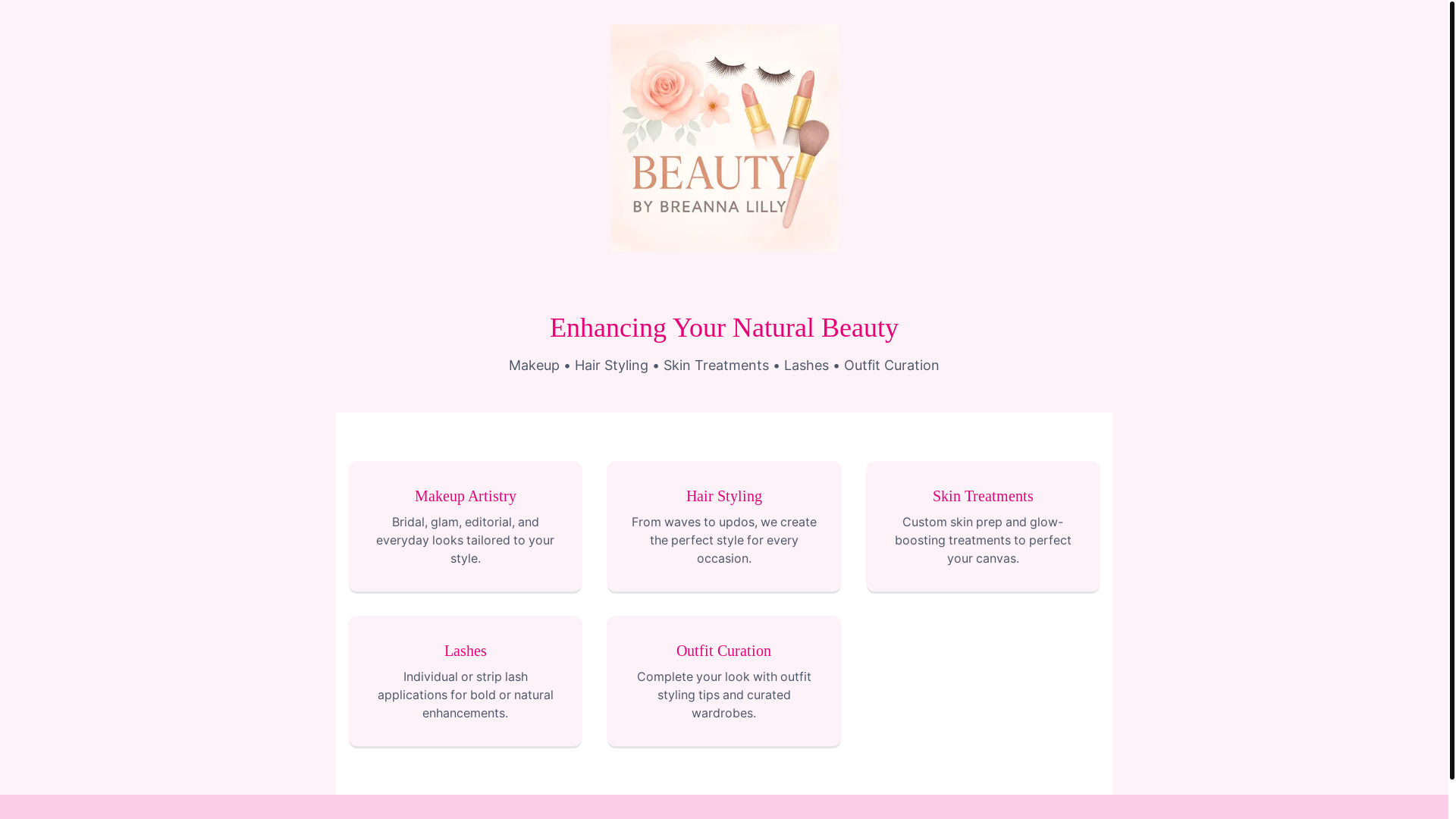 website screenshot of https://beautybybreannalilly.com.au/