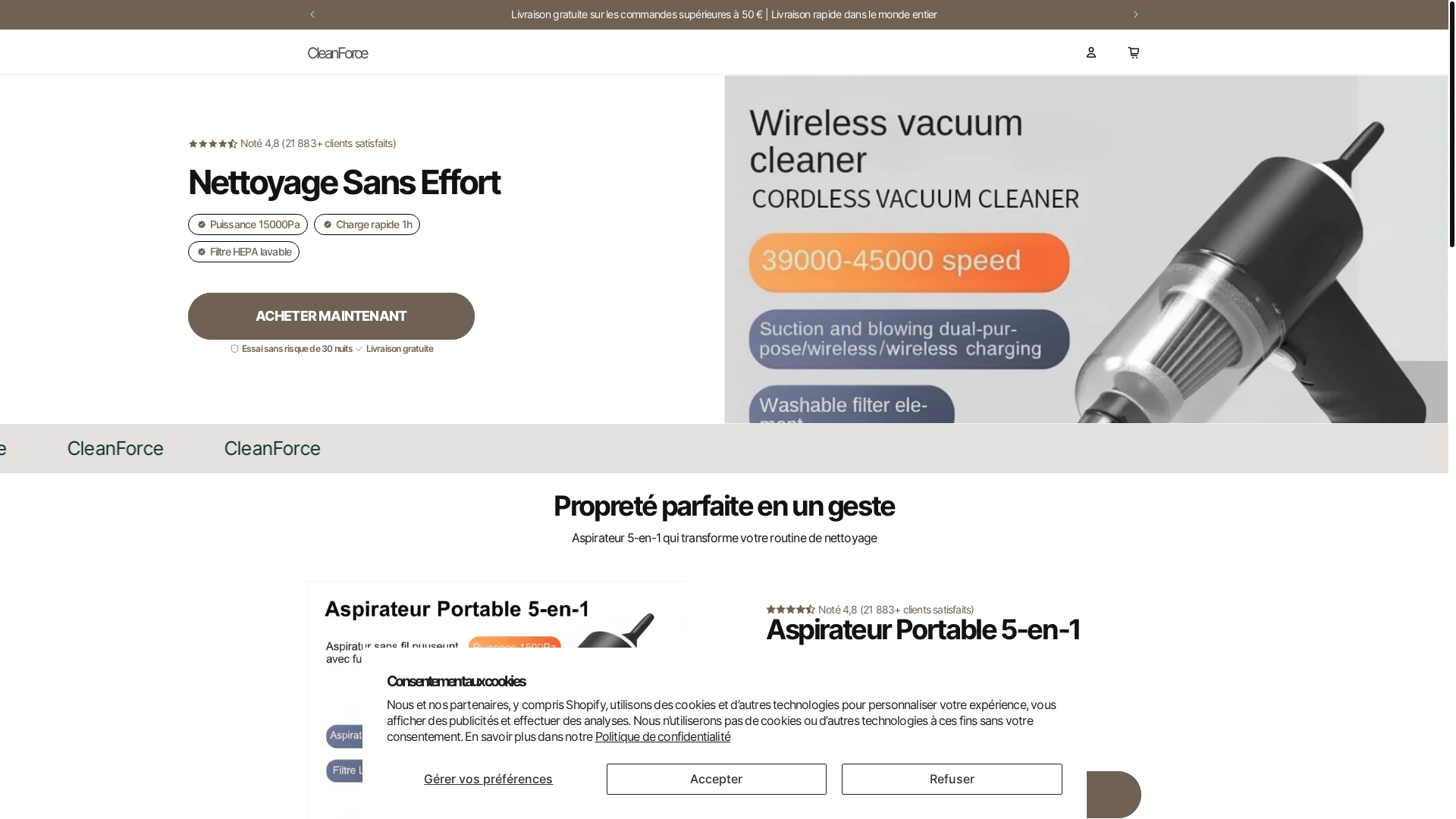 website screenshot of https://cleannforce.com/