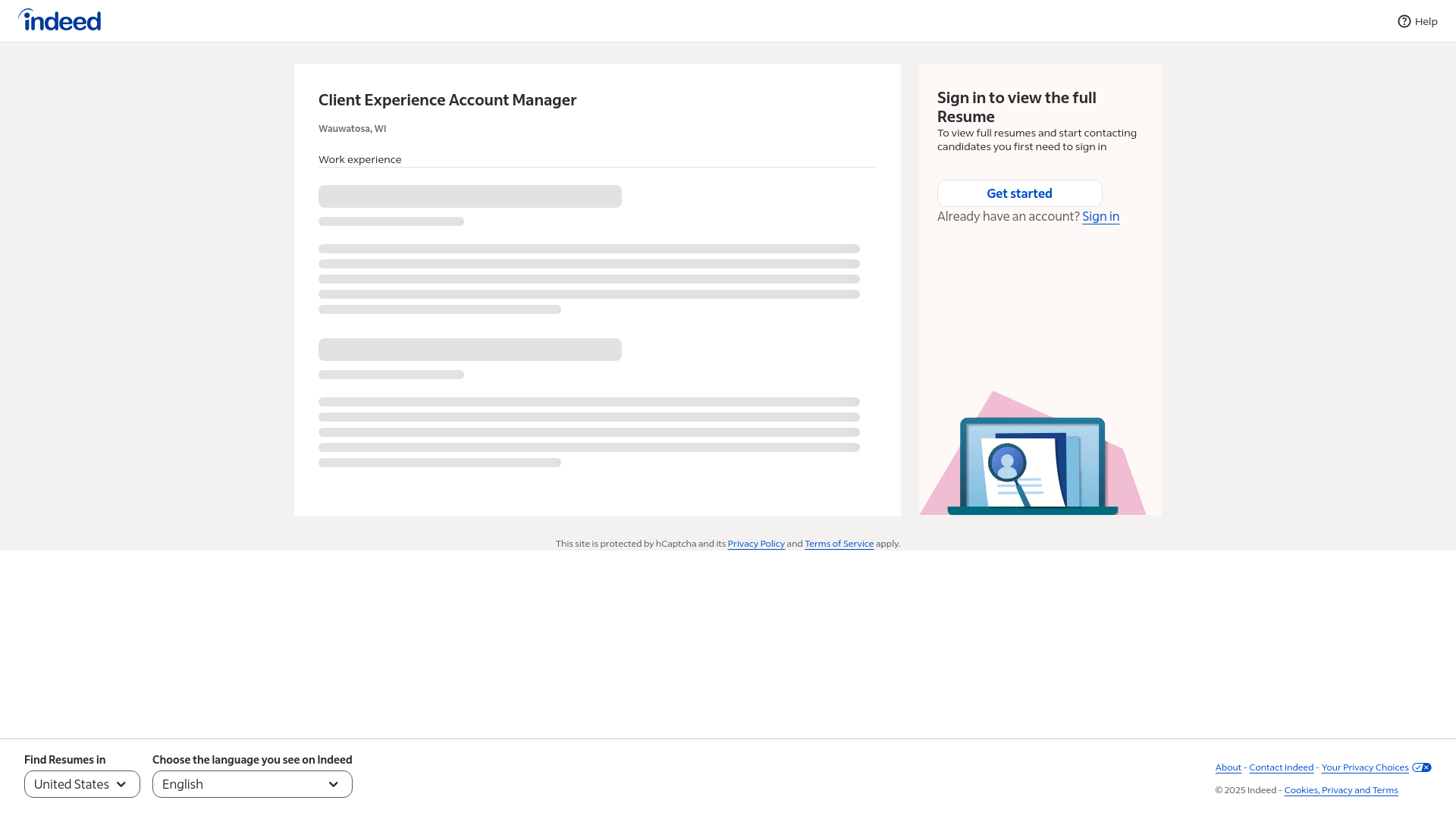 website screenshot of https://resumes.indeed.com/resume/c05e89668a5e7943