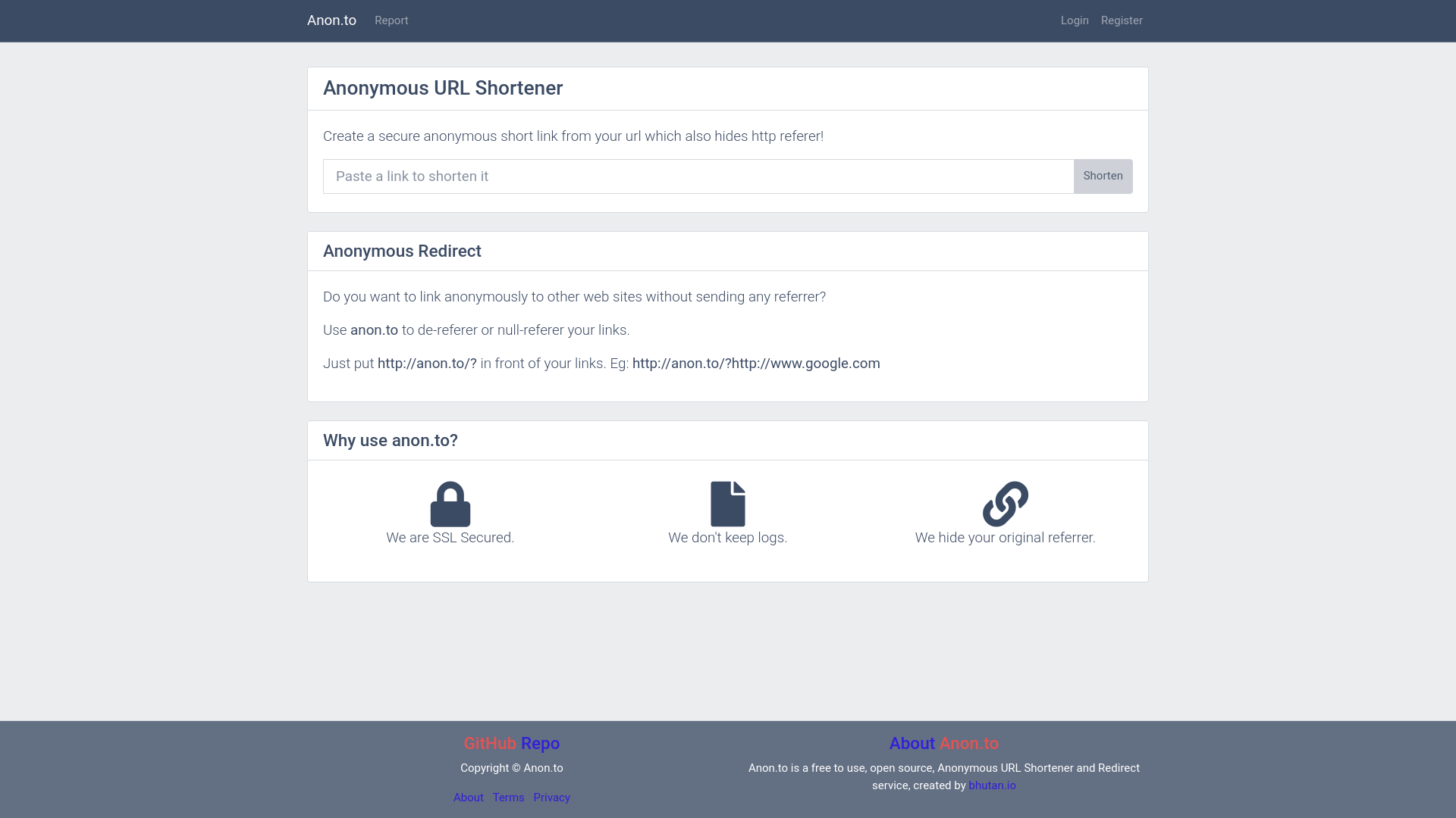 website screenshot of https://anon.to/