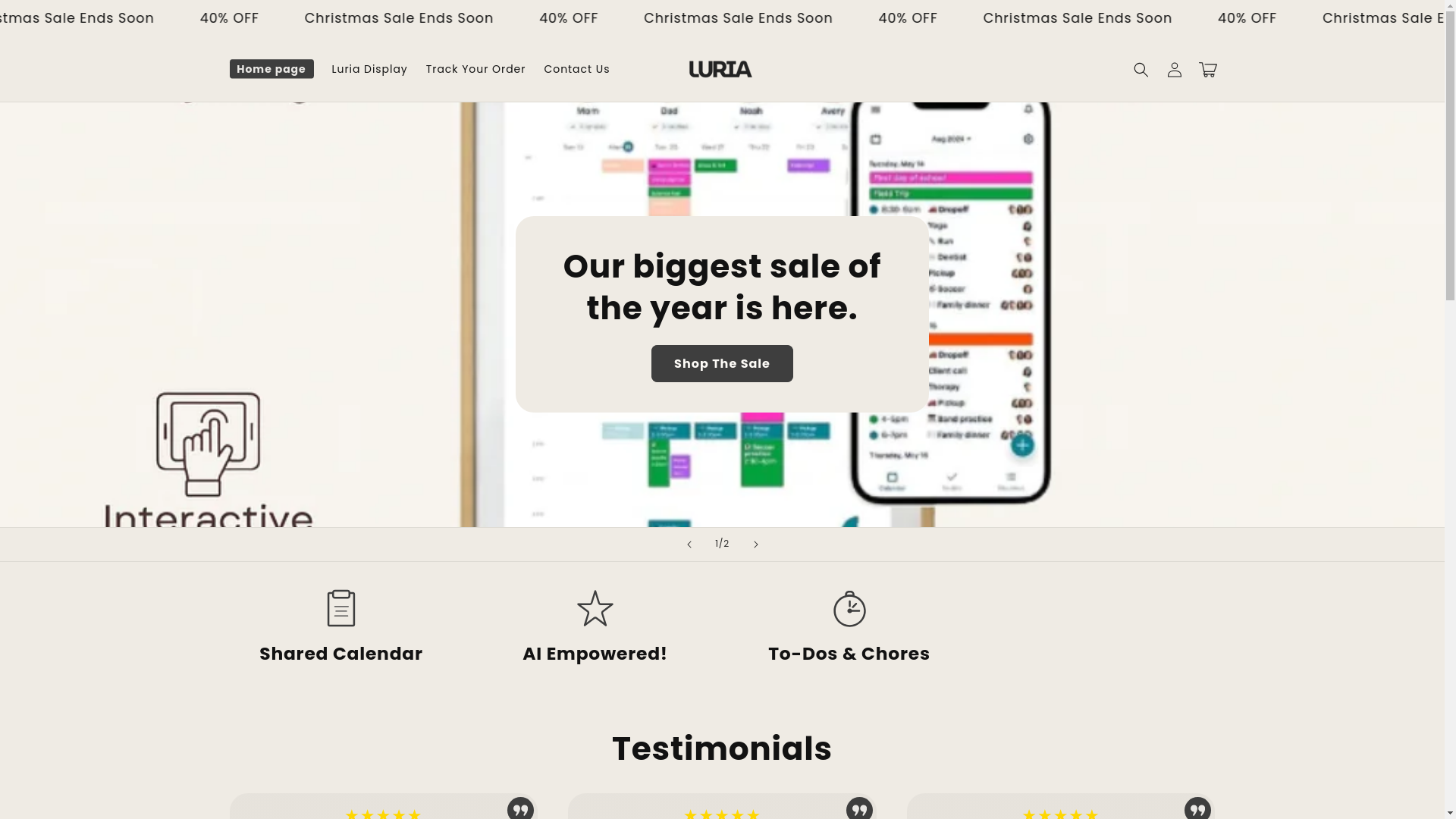 website screenshot of https://luriadisplays.com/