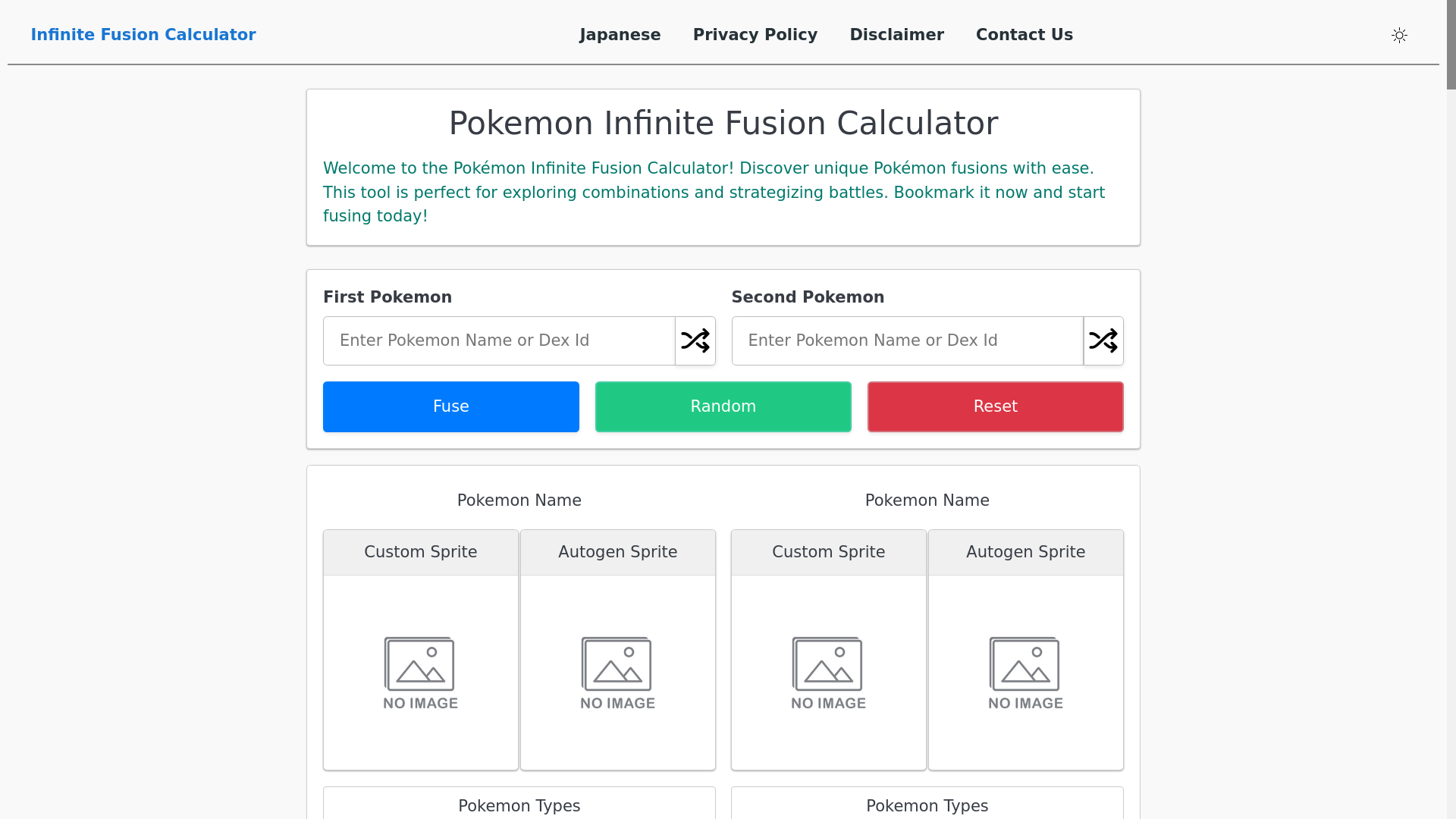 website screenshot of https://infinite-fusion-calculator-2c0.pages.dev/