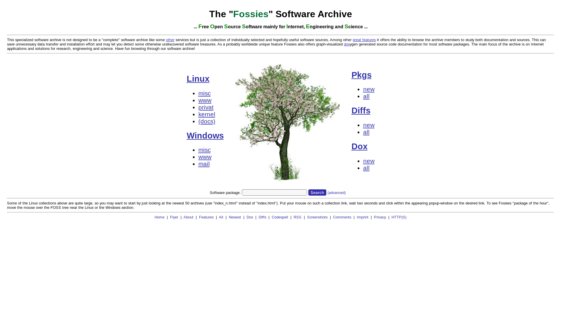website screenshot of https://fossies.org