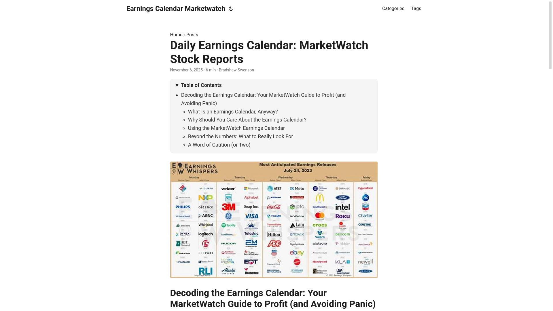 website screenshot of https://earnings-calendar-marketwatch.pages.dev/