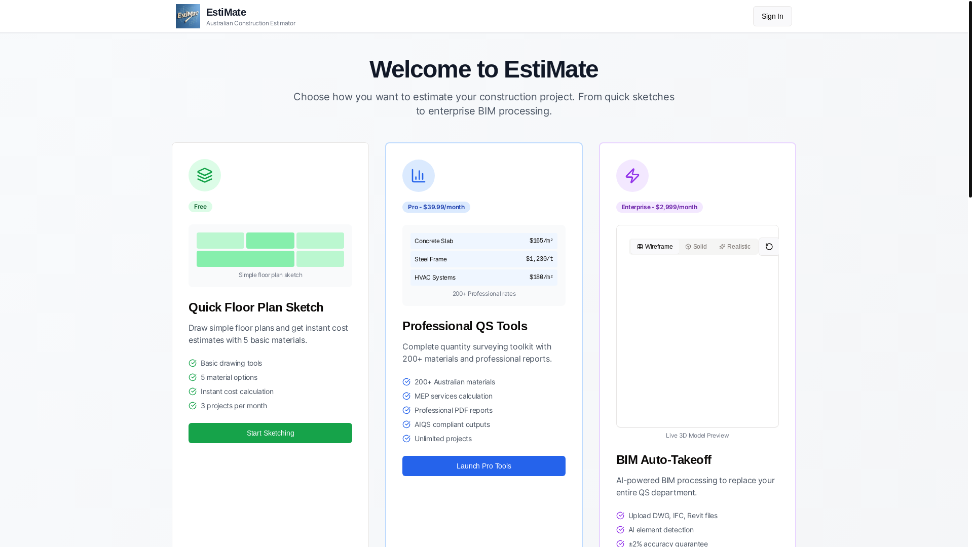 website screenshot of https://estimate-ai.com.au/
