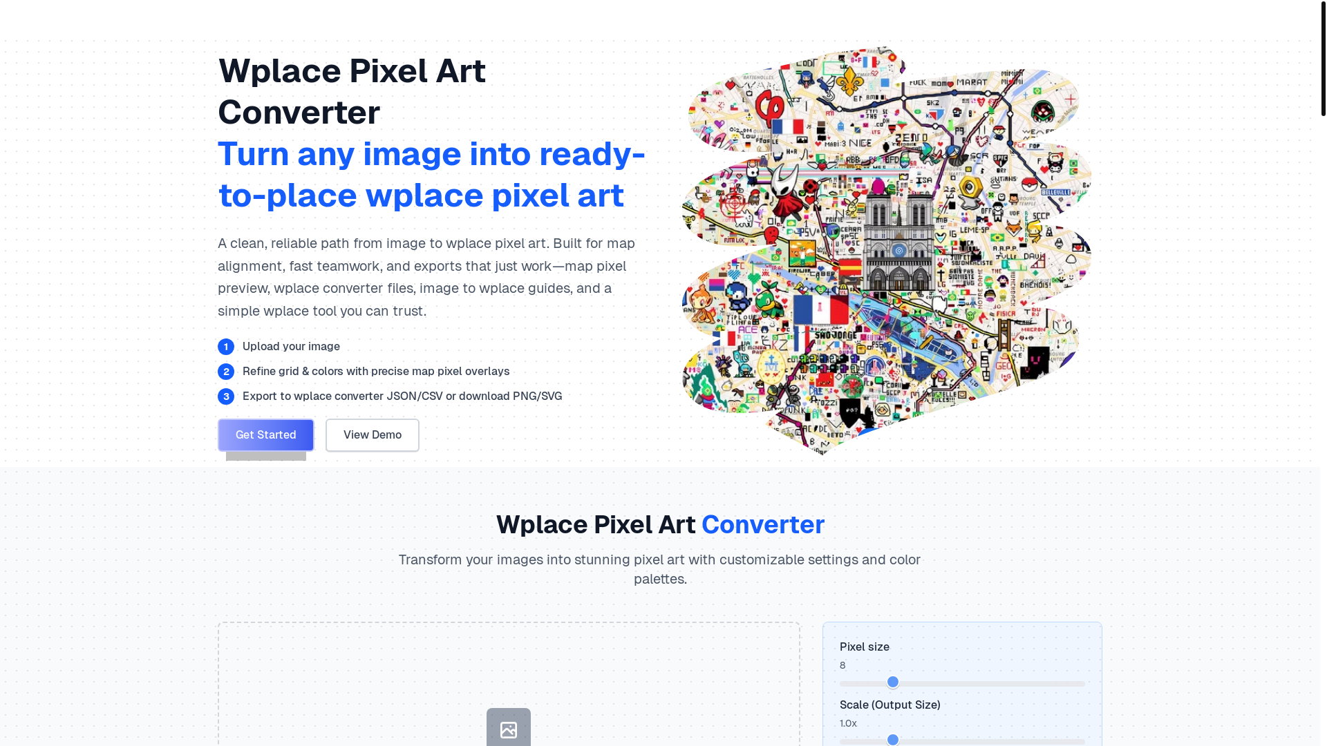 website screenshot of https://wplacepixelart.app/