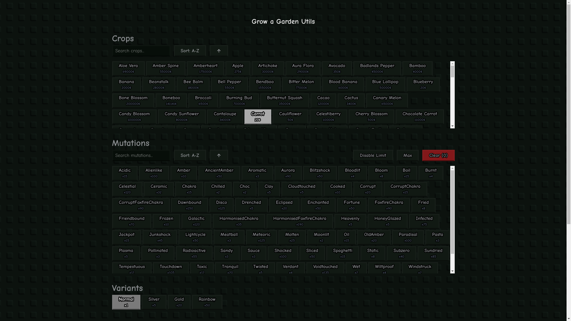 website screenshot of https://growagardenutils.com/