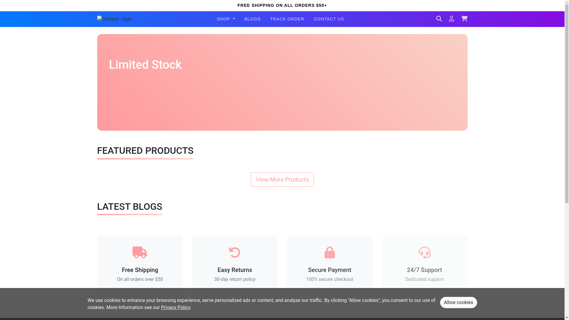 website screenshot of https://orbtech.shop/