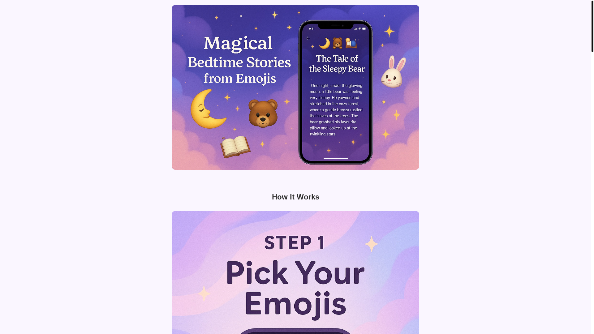 website screenshot of https://bedtime-stojis-landing.pages.dev/