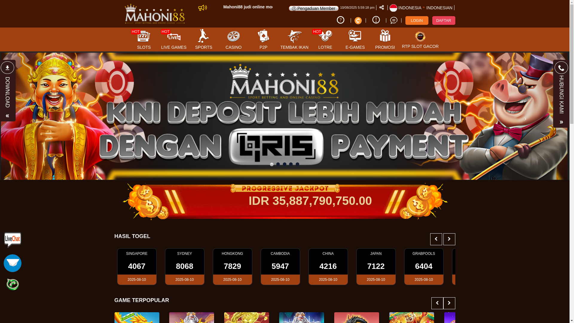 website screenshot of https://mahonijaya6f.site/