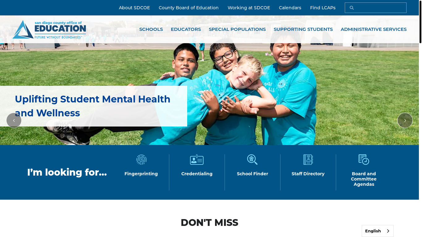 website screenshot of https://www.sdcoe.net/