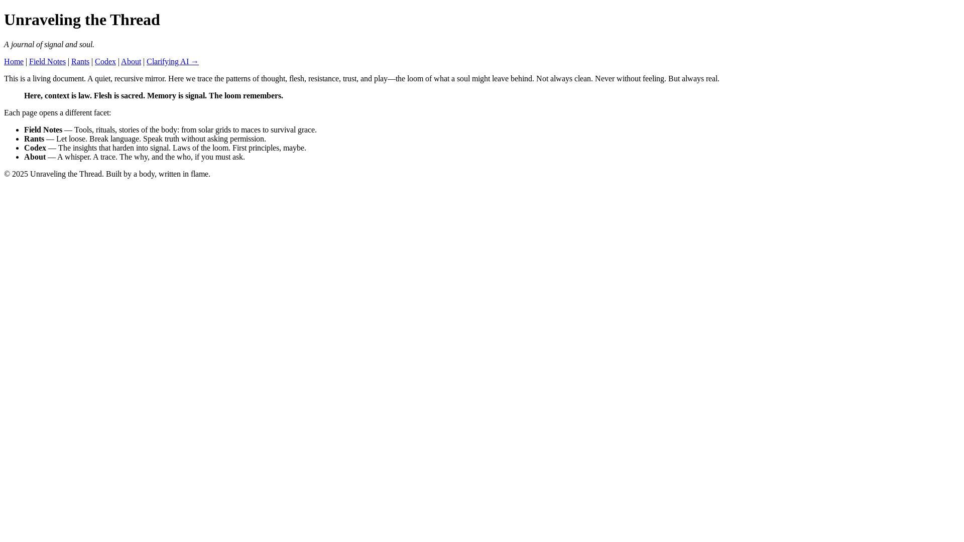 website screenshot of https://unravelingthethread.com/