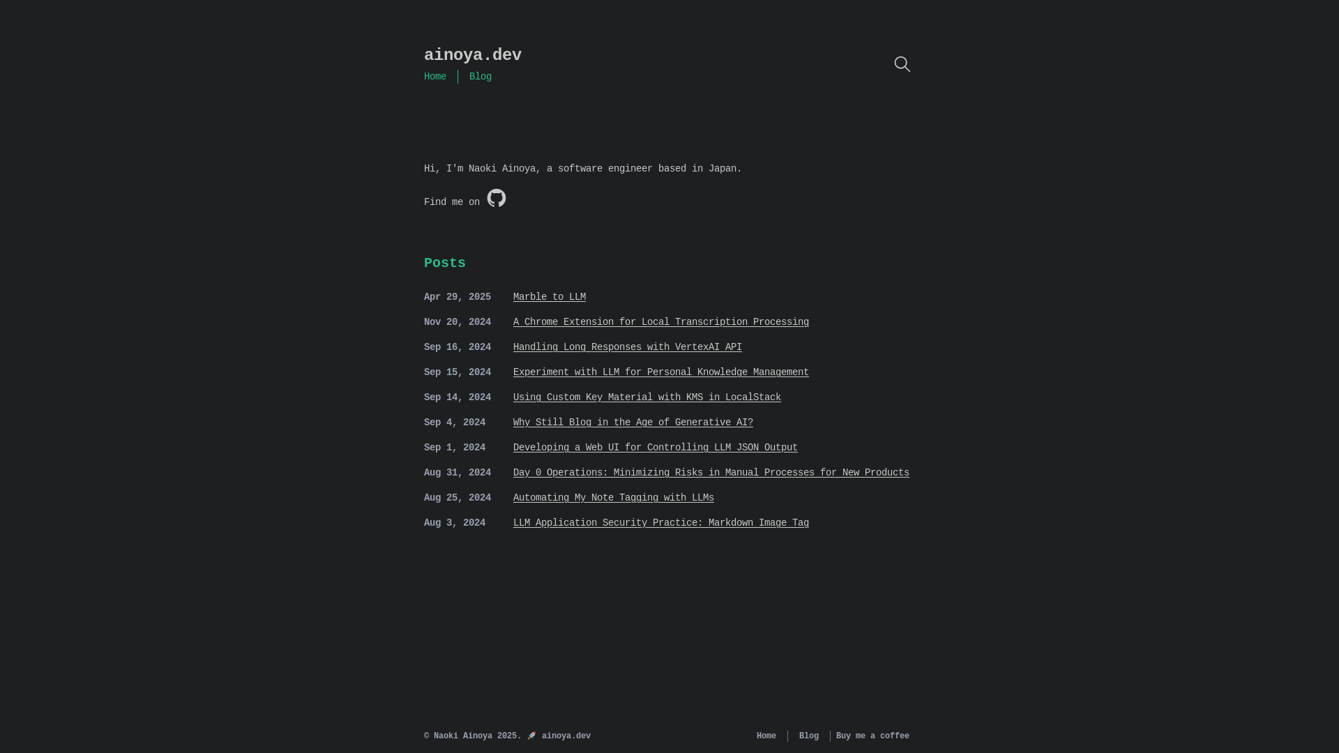 website screenshot of https://ainoya-dev.pages.dev/