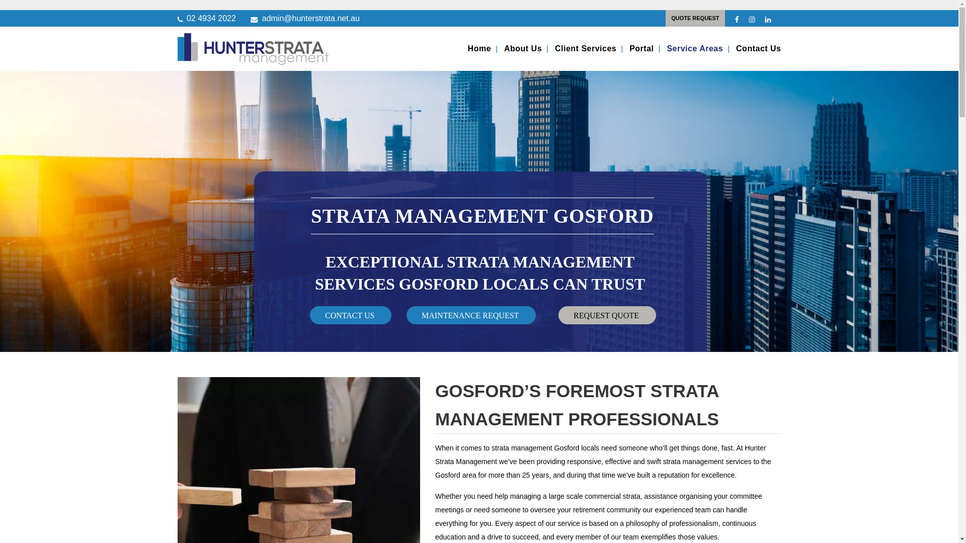 website screenshot of https://www.hunterstrata.net.au/service-areas/gosford/
