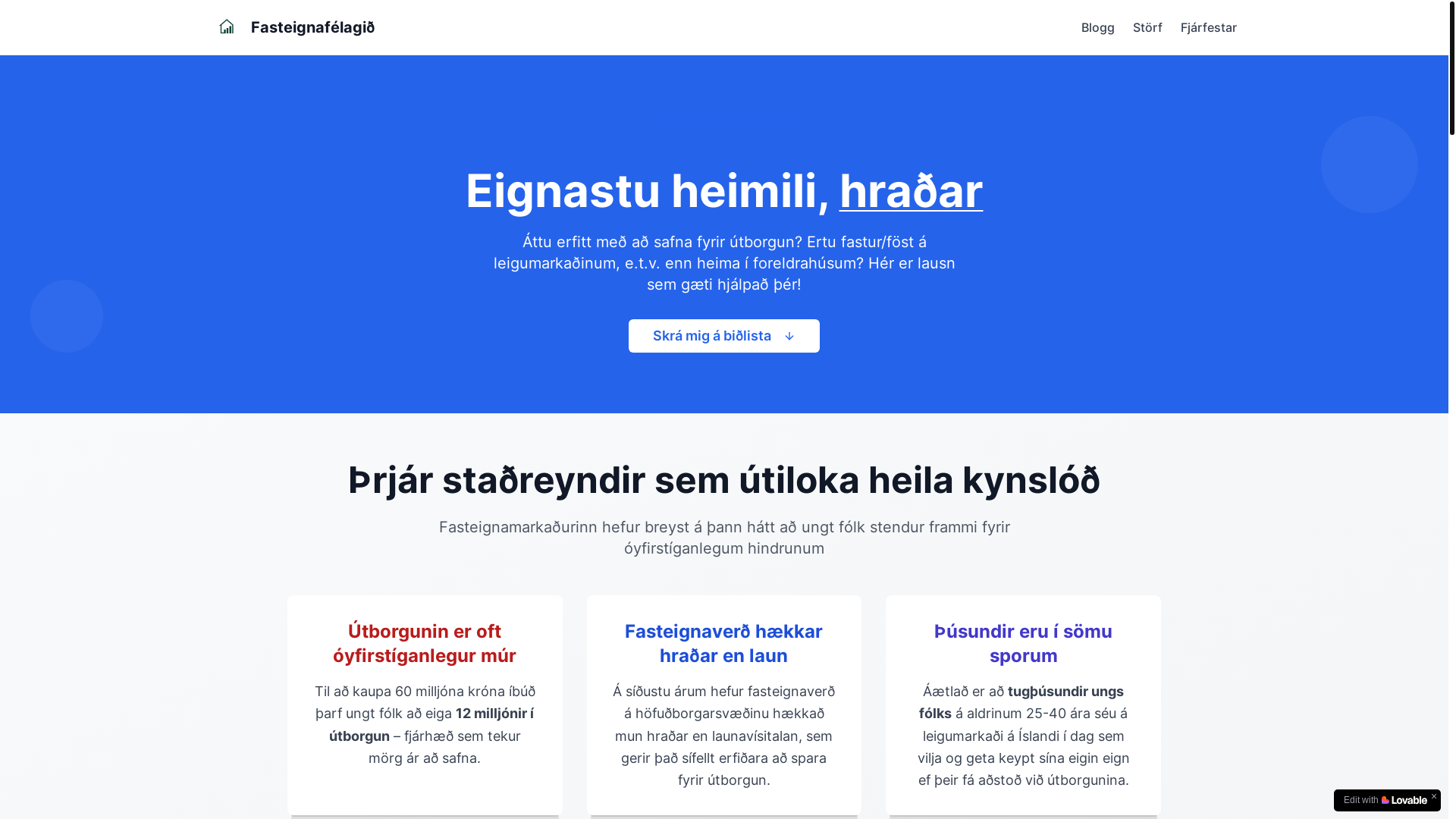 website screenshot of https://fasteignafelagid.is/