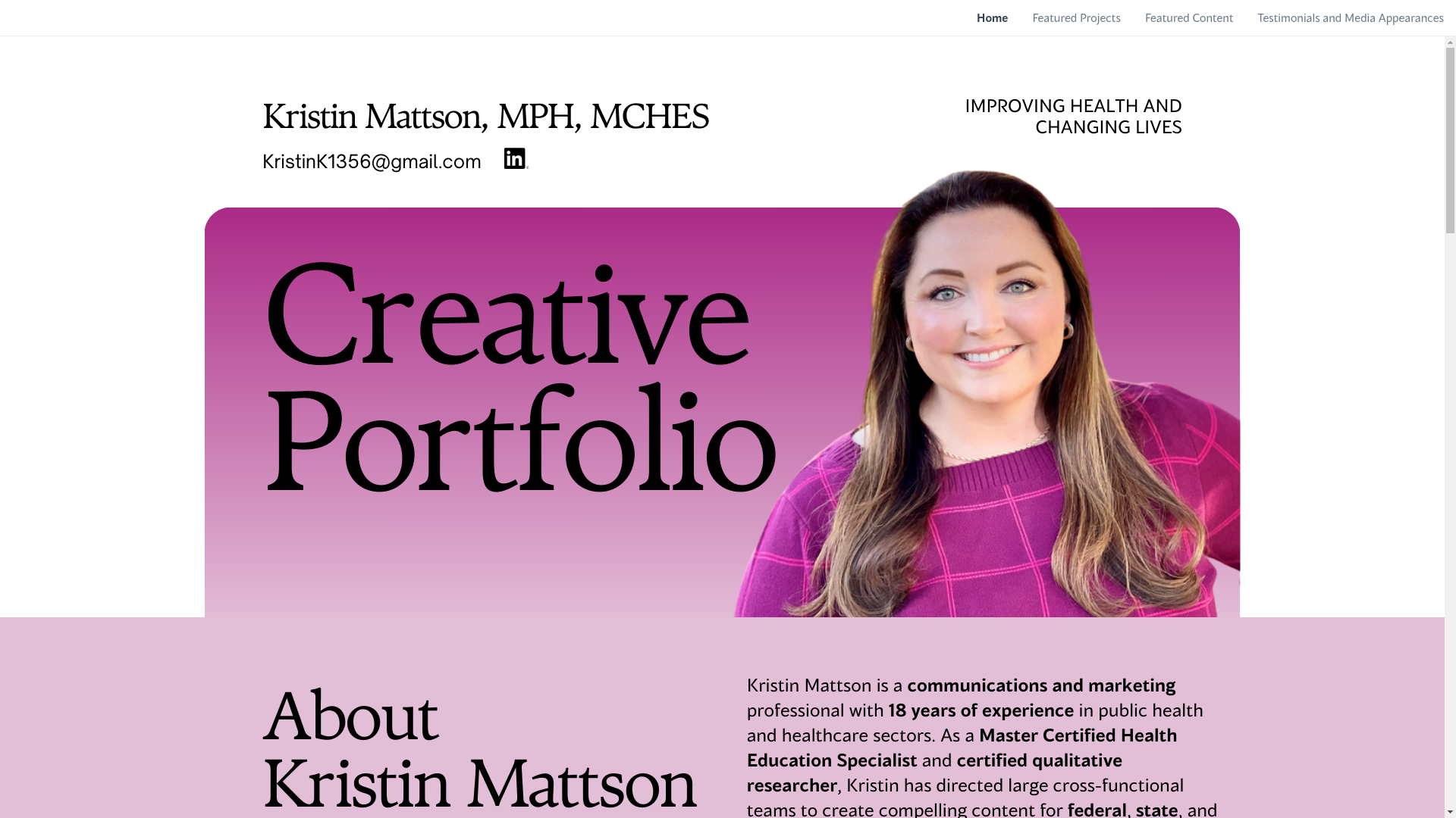 website screenshot of https://kristinmattson.com/