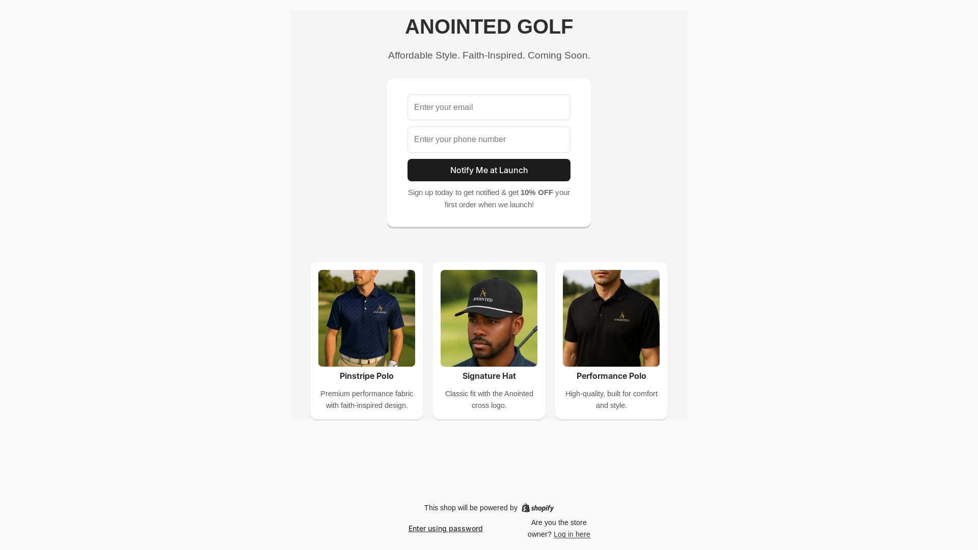 website screenshot of https://anointedgolf.shop/