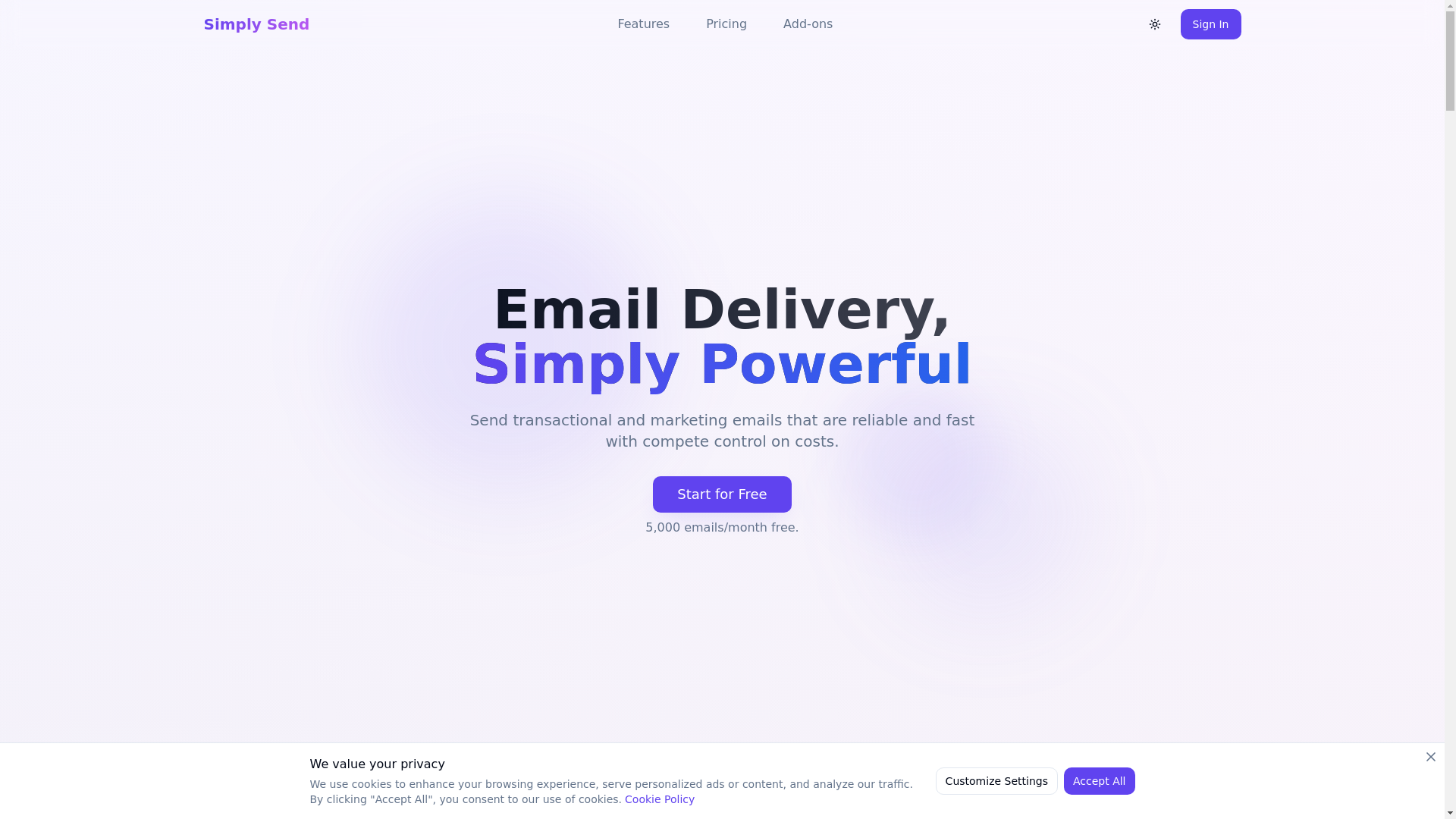 website screenshot of https://simply-send-landing-page.pages.dev/