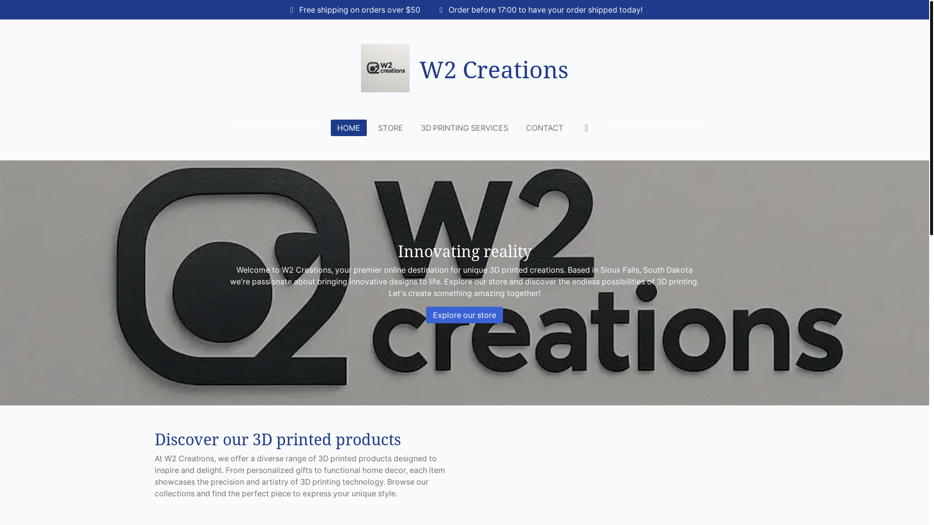 website screenshot of https://w2-creations.com/