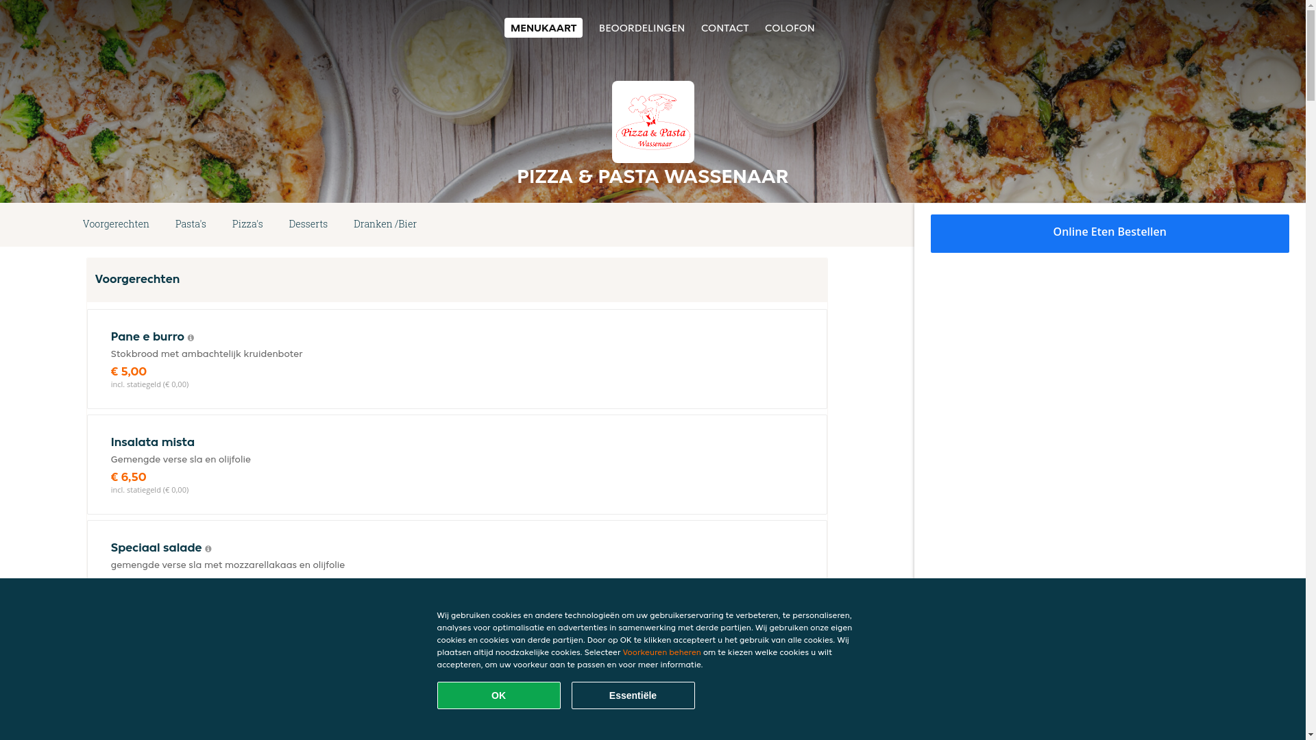 website screenshot of https://pizza-pasta-wassenaar.nl/