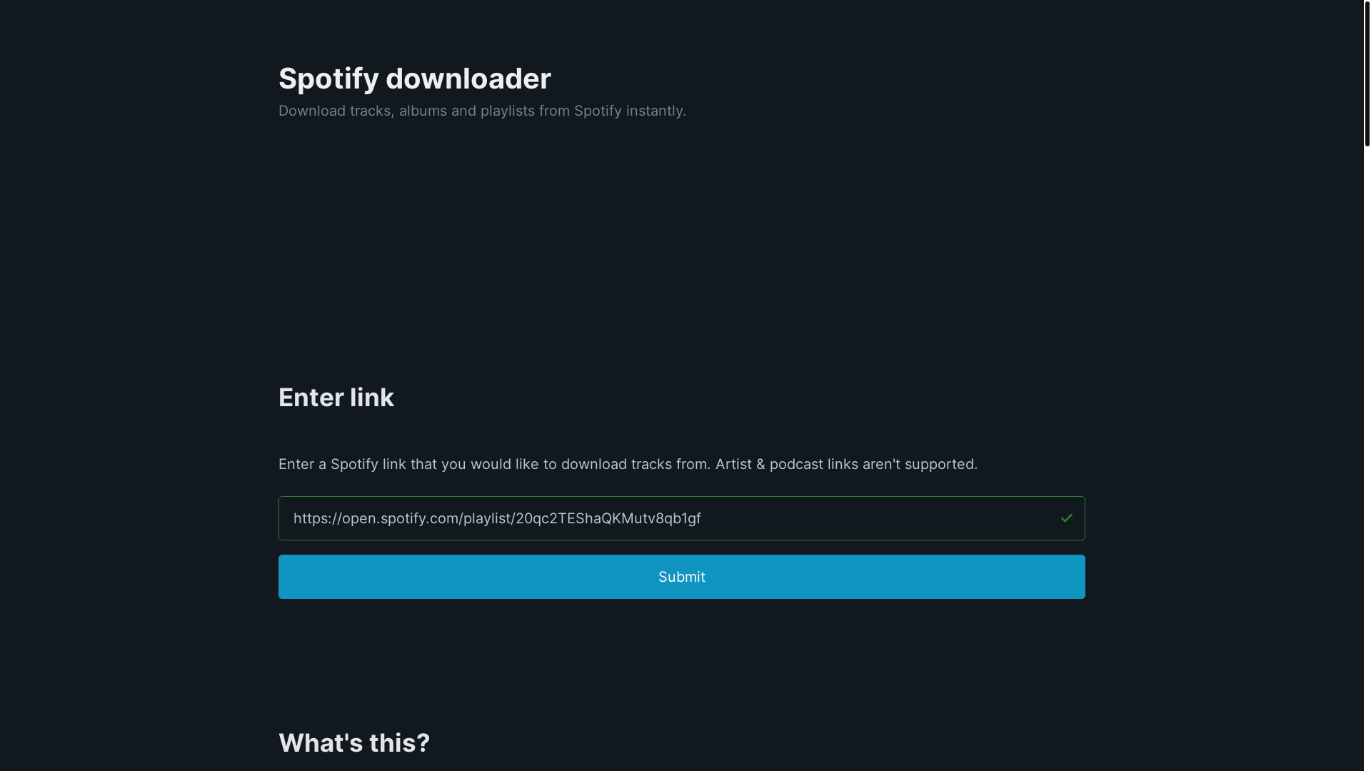 website screenshot of https://spotdownloader.com/