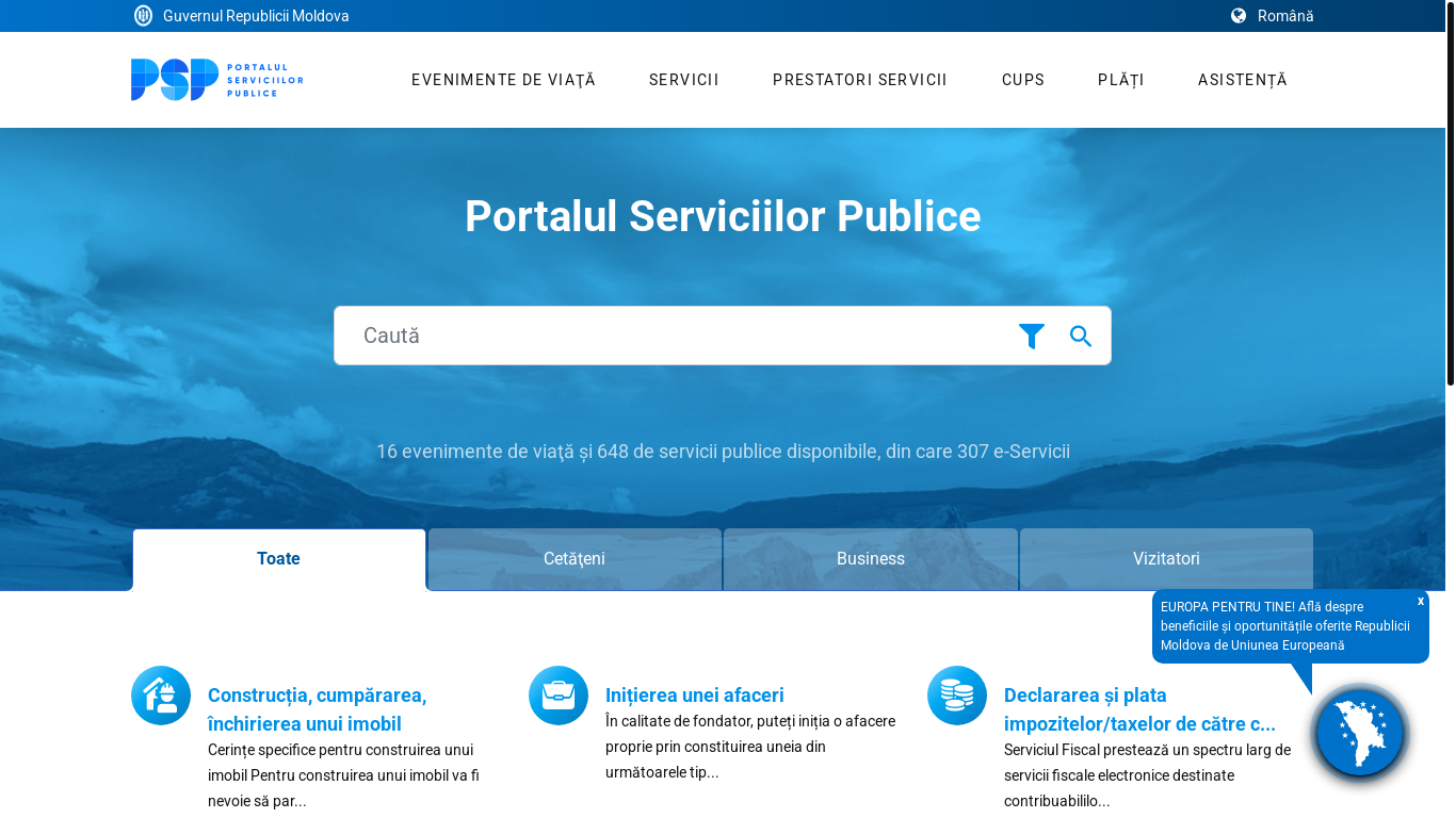 website screenshot of https://servicii.gov.md