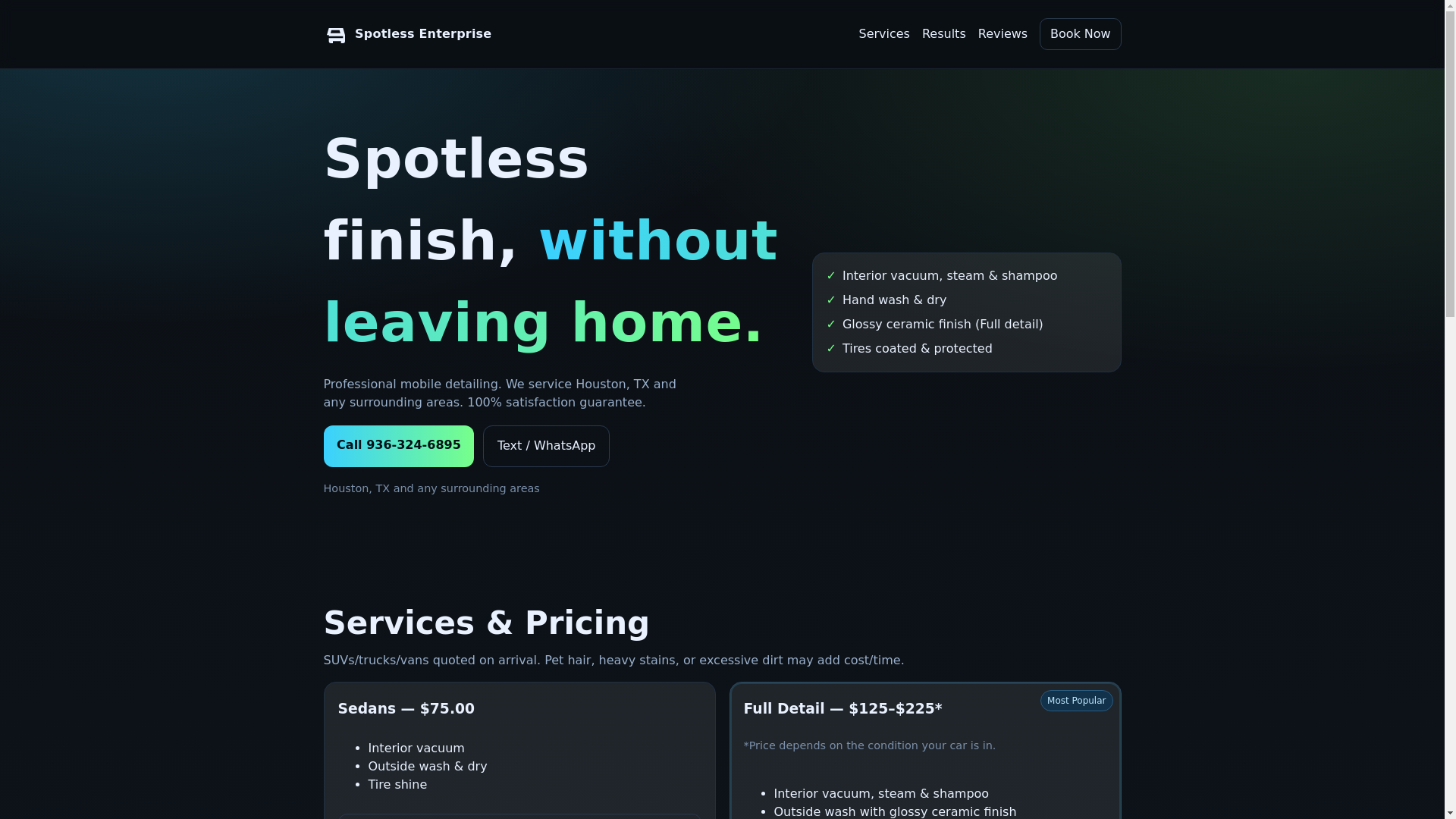 website screenshot of https://spotlessenterprise.org/