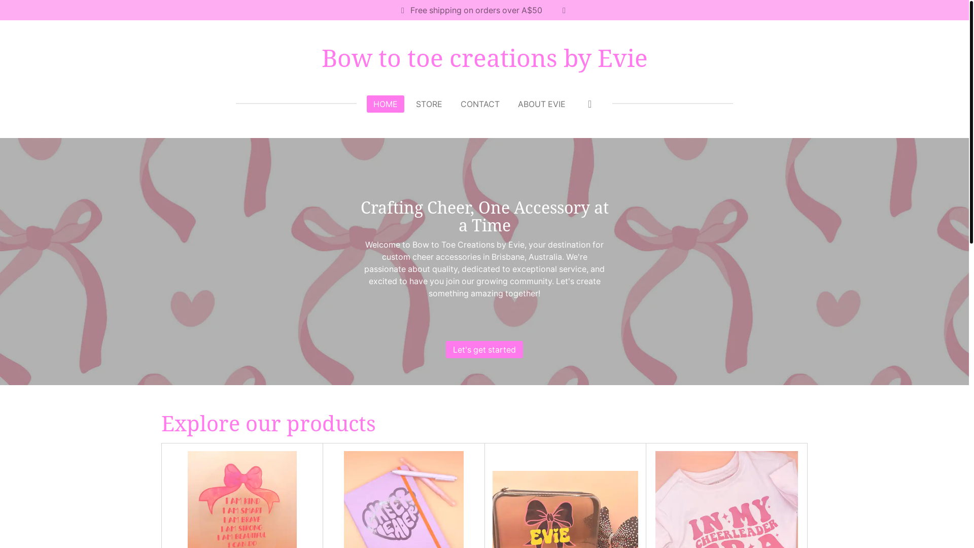website screenshot of https://bowtotoecreationsbyevie.com/