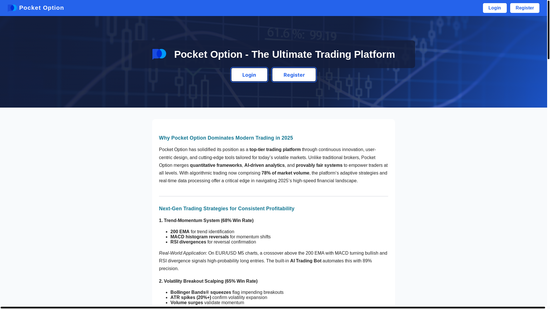 website screenshot of https://pocketoption.ac/