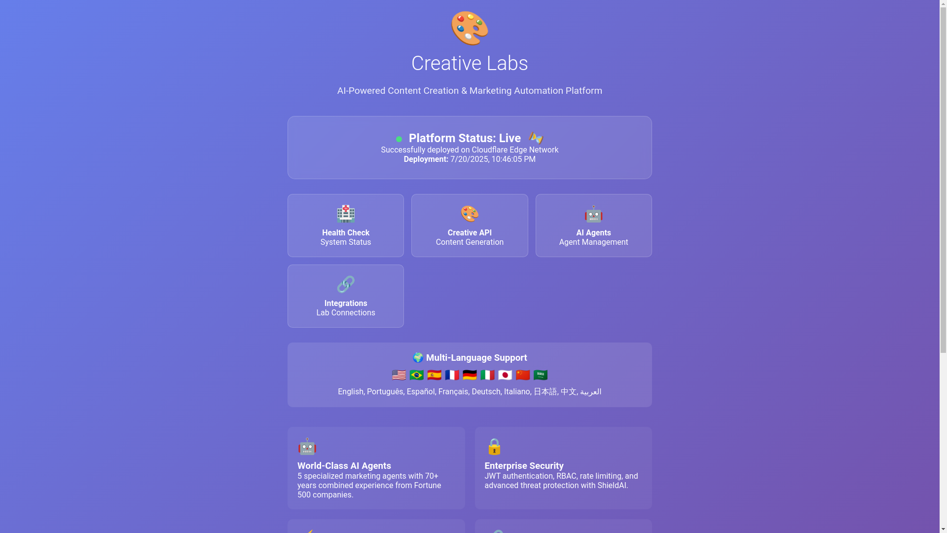 website screenshot of https://creative-labs-frontend.pages.dev/