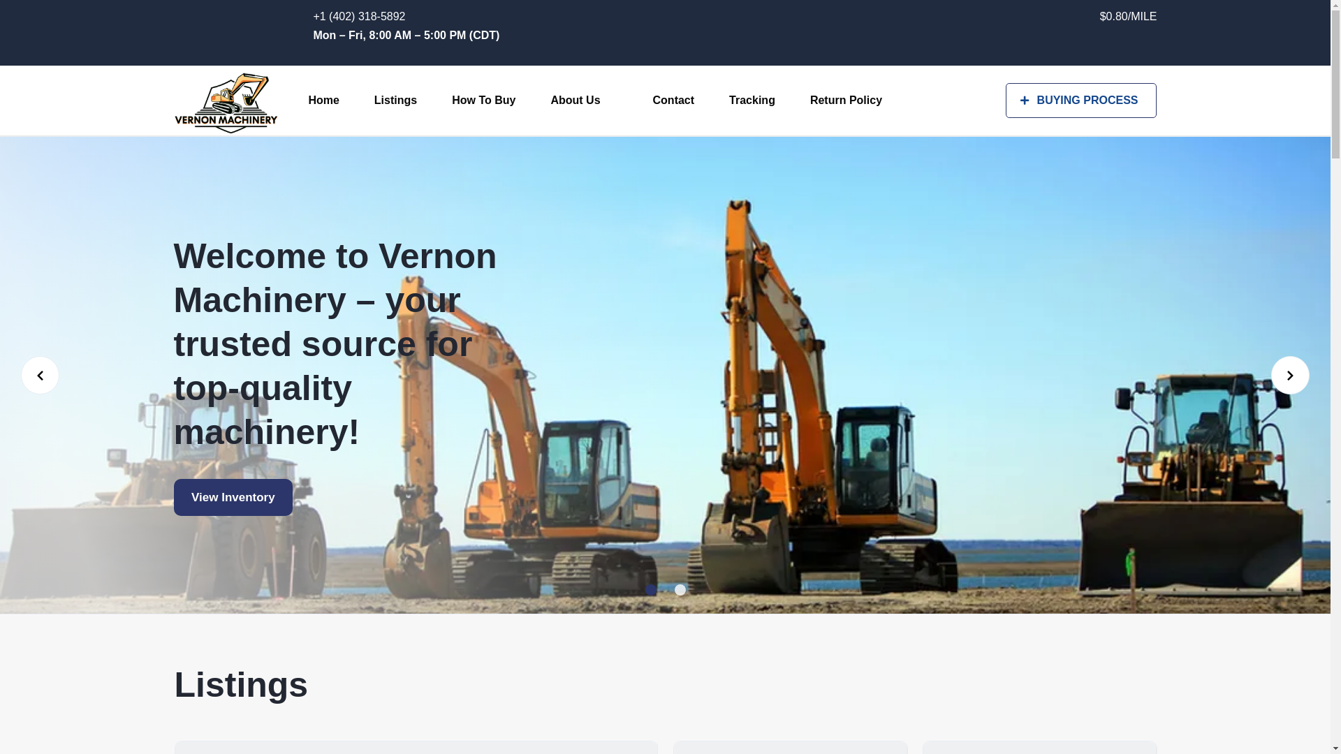 website screenshot of https://vernonmachinery.com/