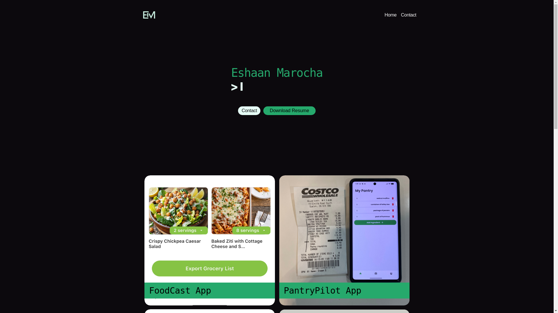 website screenshot of https://eshaanmarocha.me/