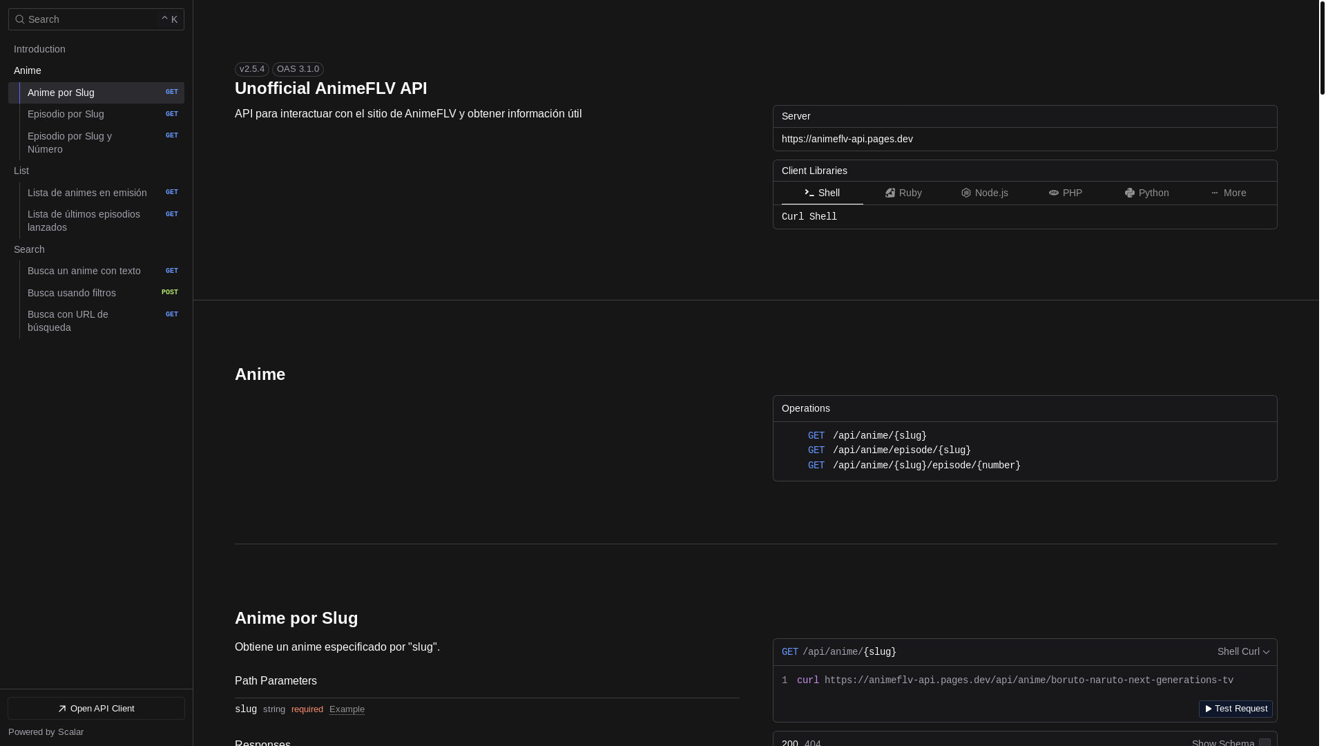 website screenshot of https://animeflv-api.pages.dev/
