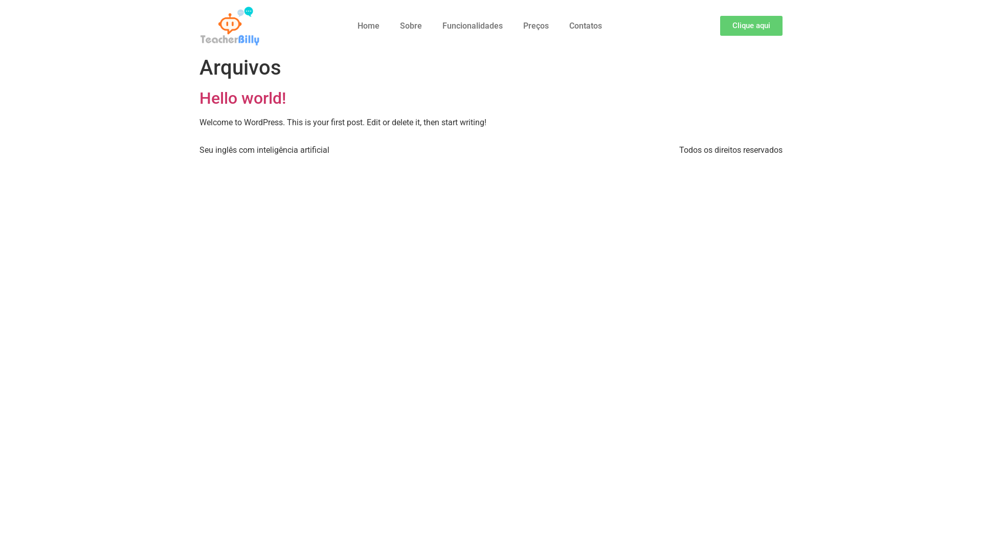 website screenshot of https://teacherbilly.com.br/