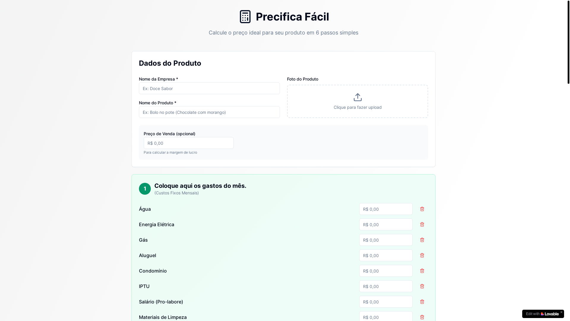 website screenshot of https://precificafacil.app/