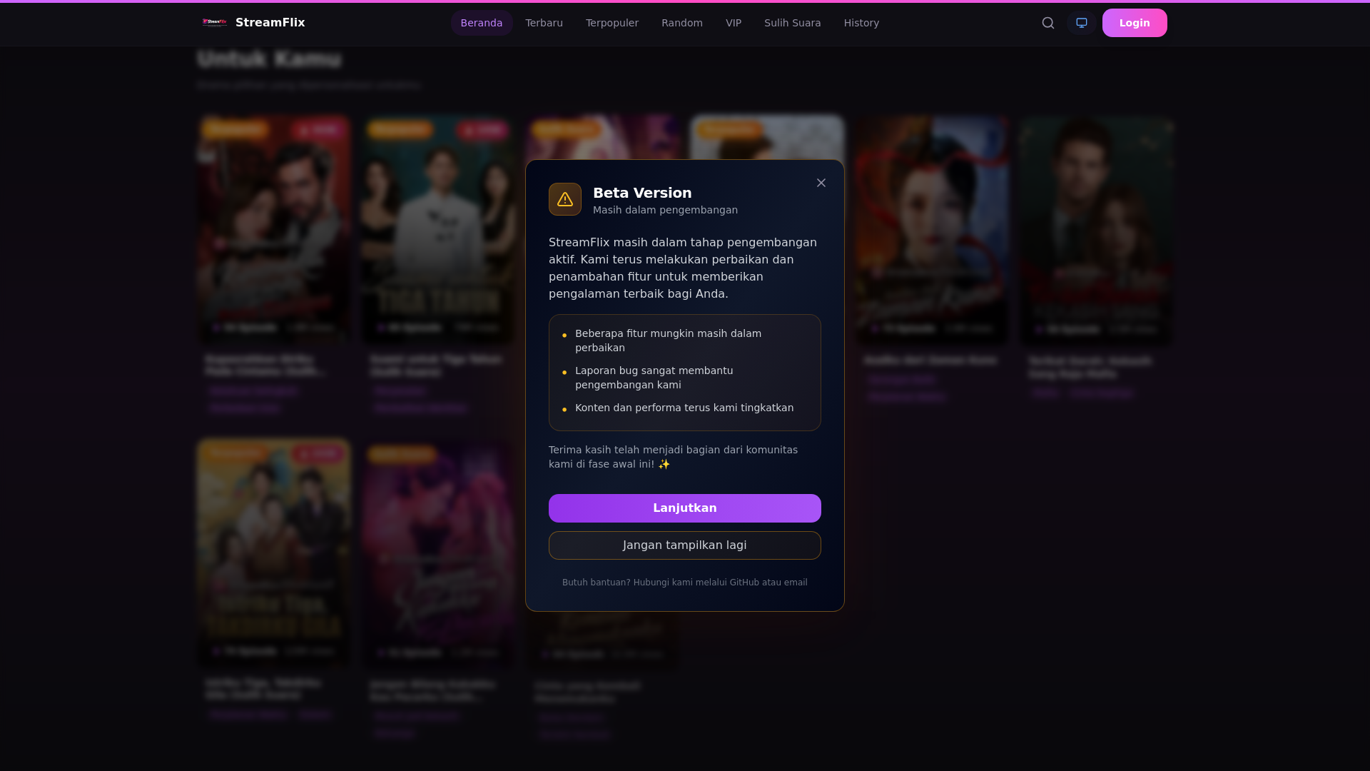 website screenshot of https://streamflix.web.id/