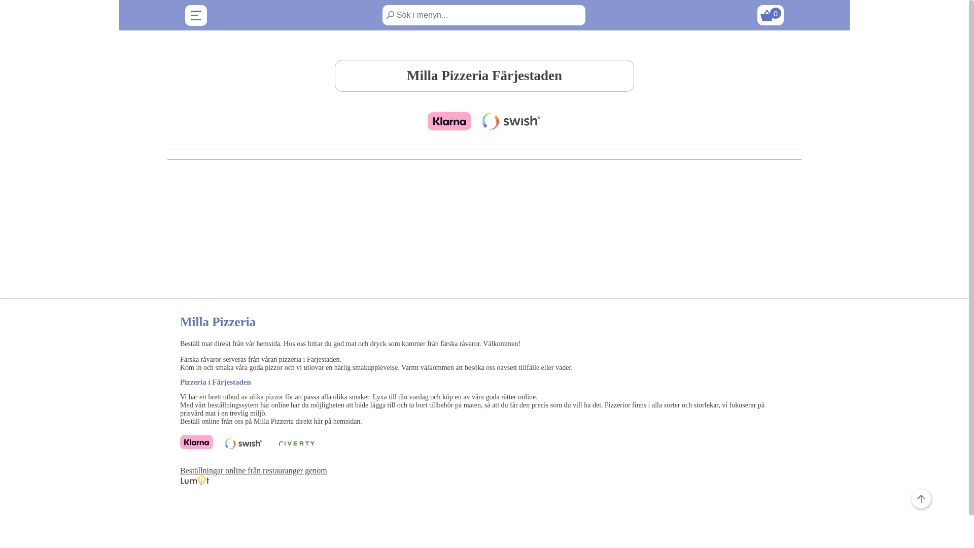 website screenshot of https://millapizzeria.se/